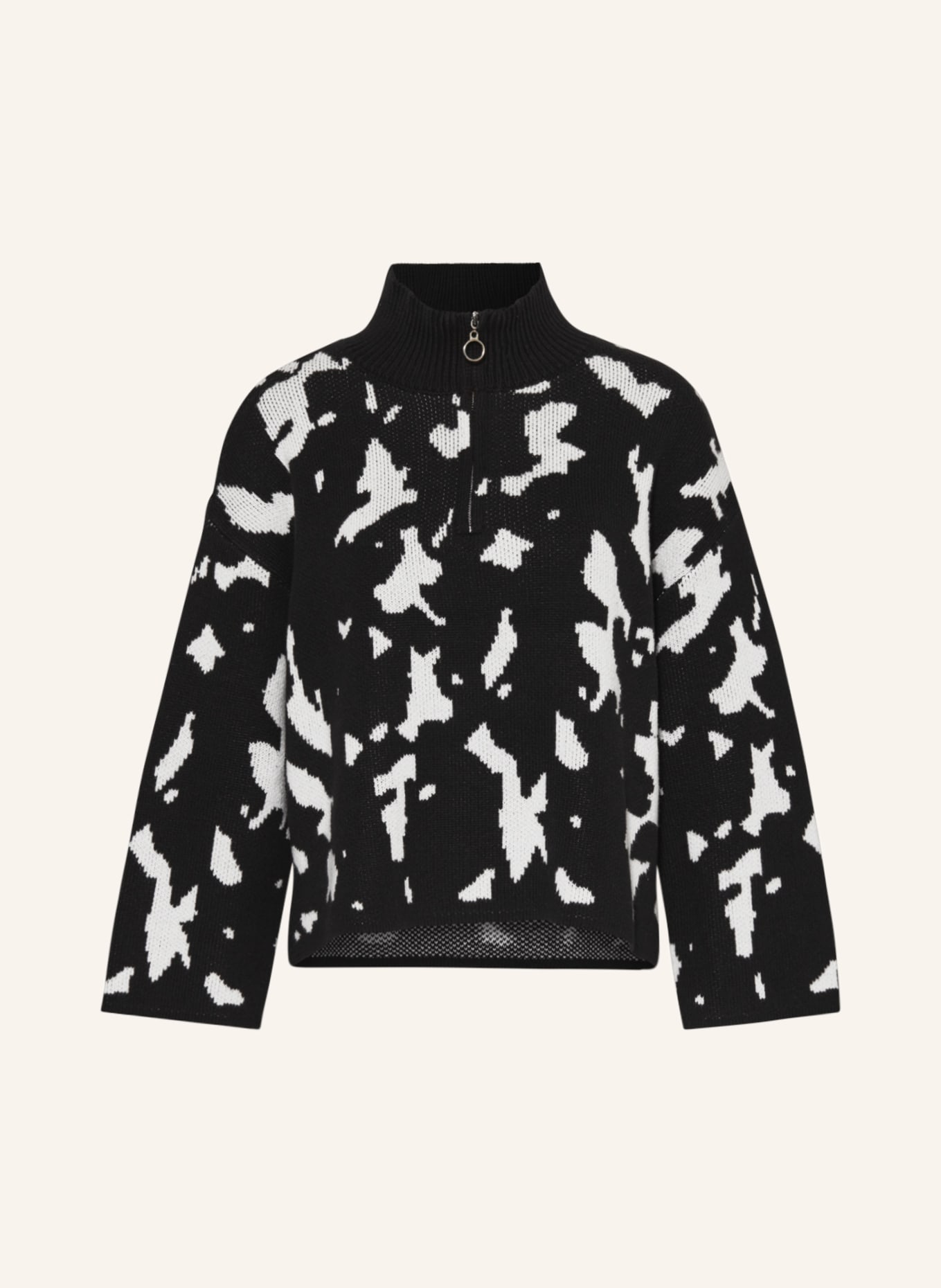 MRS & HUGS Oversized half-zip sweater, Color: BLACK/ WHITE (Image 1)