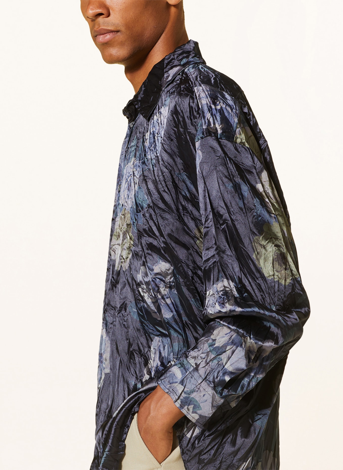 Acne Studios Satin shirt comfort fit, Color: DARK BLUE (Image 4)