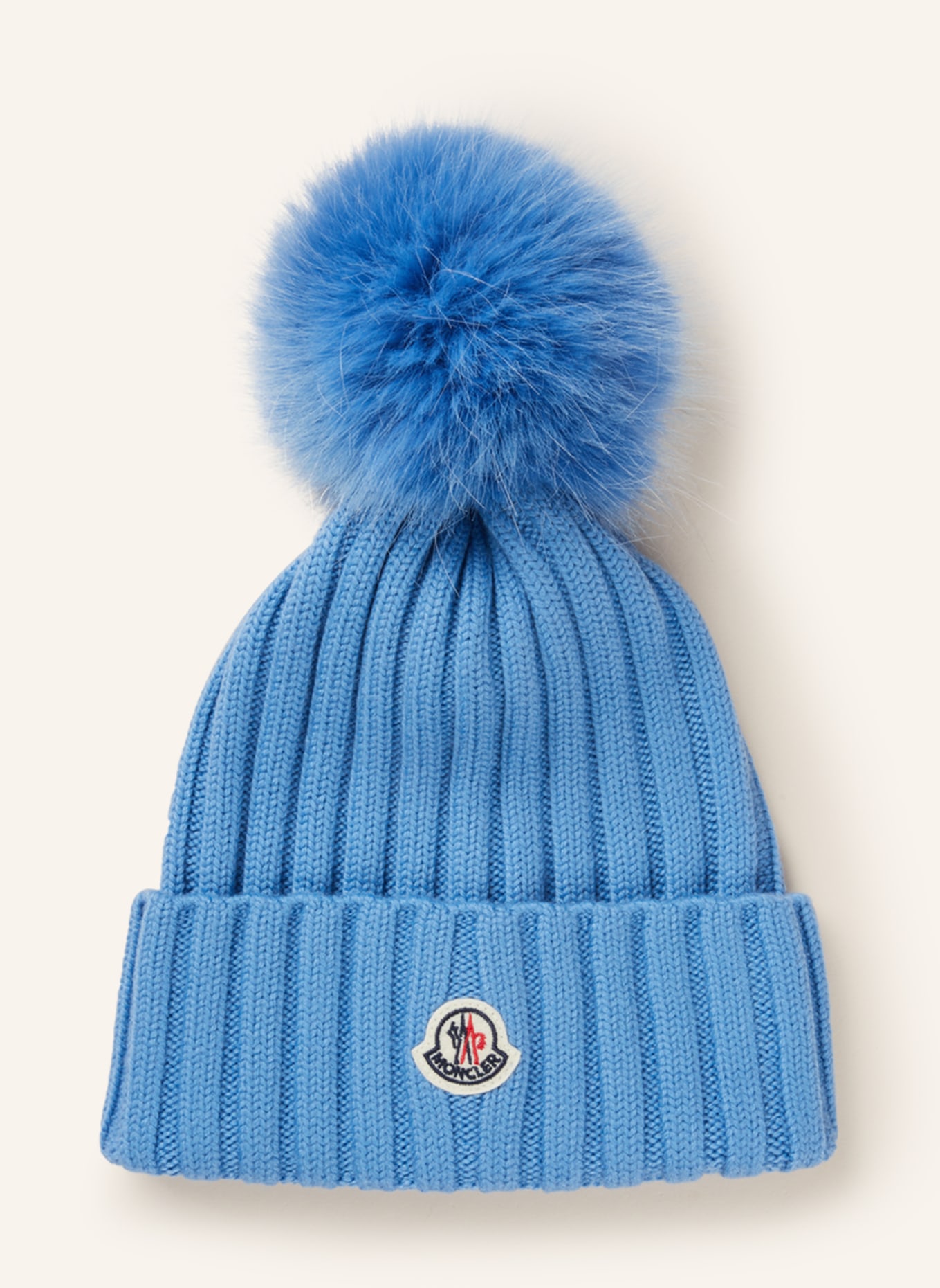 MONCLER Beanie with faux fur, Color: BLUE (Image 1)