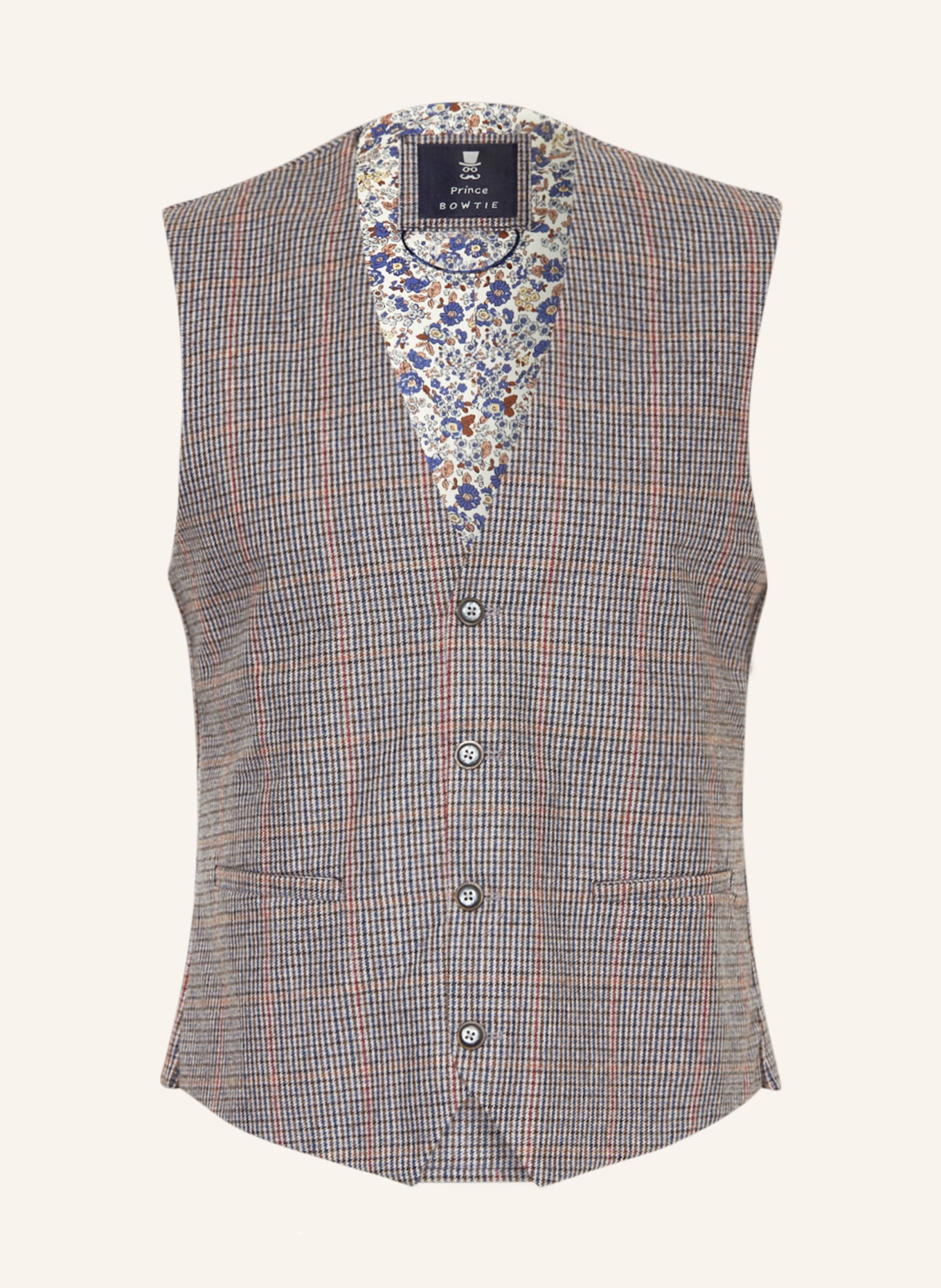 Prince BOWTIE Set: Vest, bow tie and pocket square, Color: BLUE/ BROWN (Image 1)