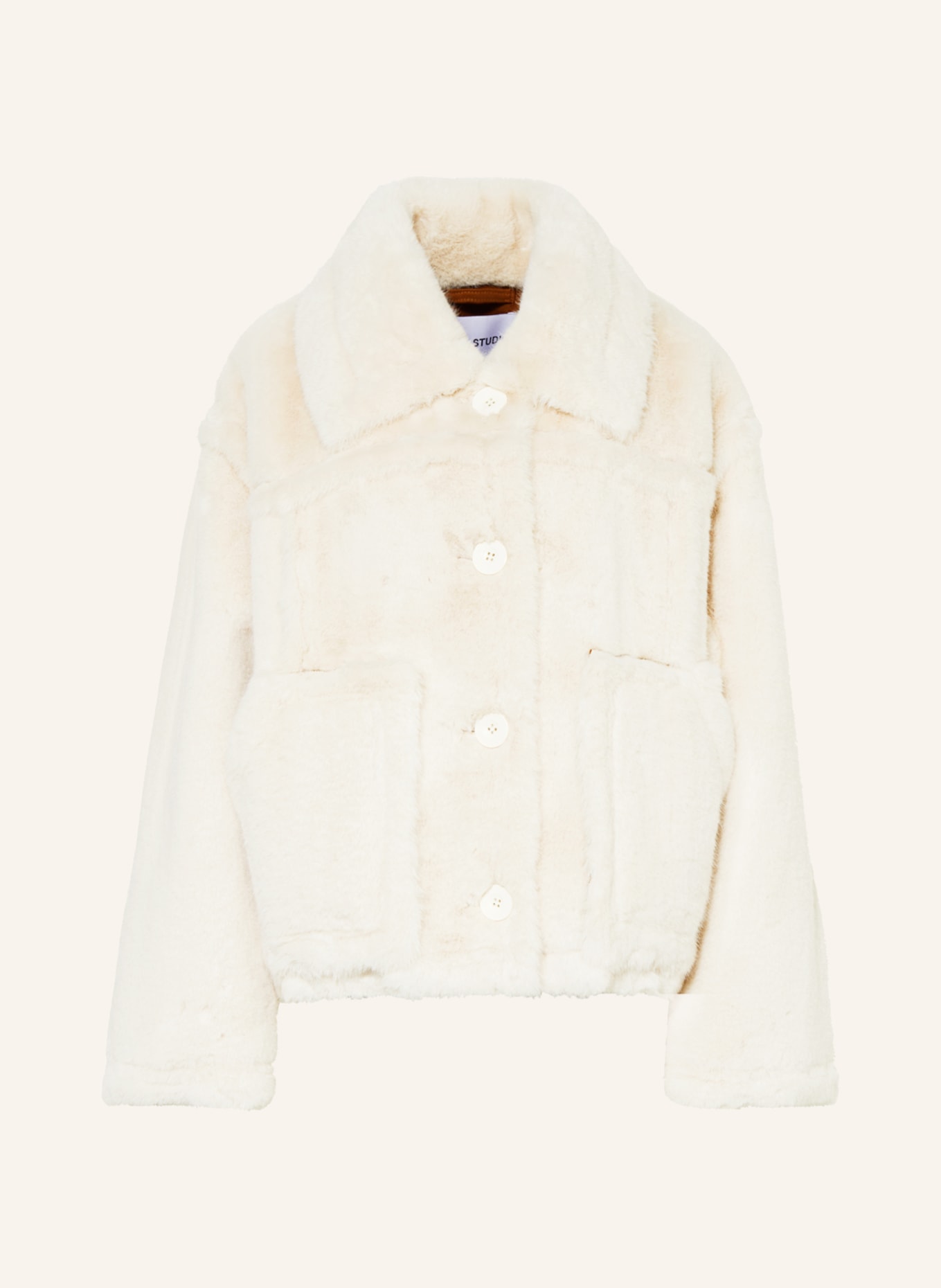 STAND STUDIO Faux fur jacket XENA, Color: WHITE/ COGNAC (Image 1)