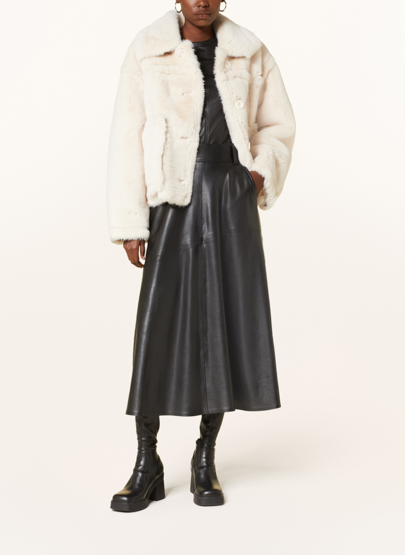STAND STUDIO Faux fur jacket XENA, Color: WHITE/ COGNAC (Image 2)