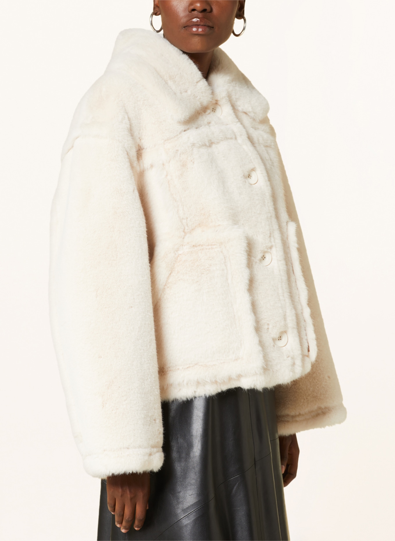 STAND STUDIO Faux fur jacket XENA, Color: WHITE/ COGNAC (Image 4)