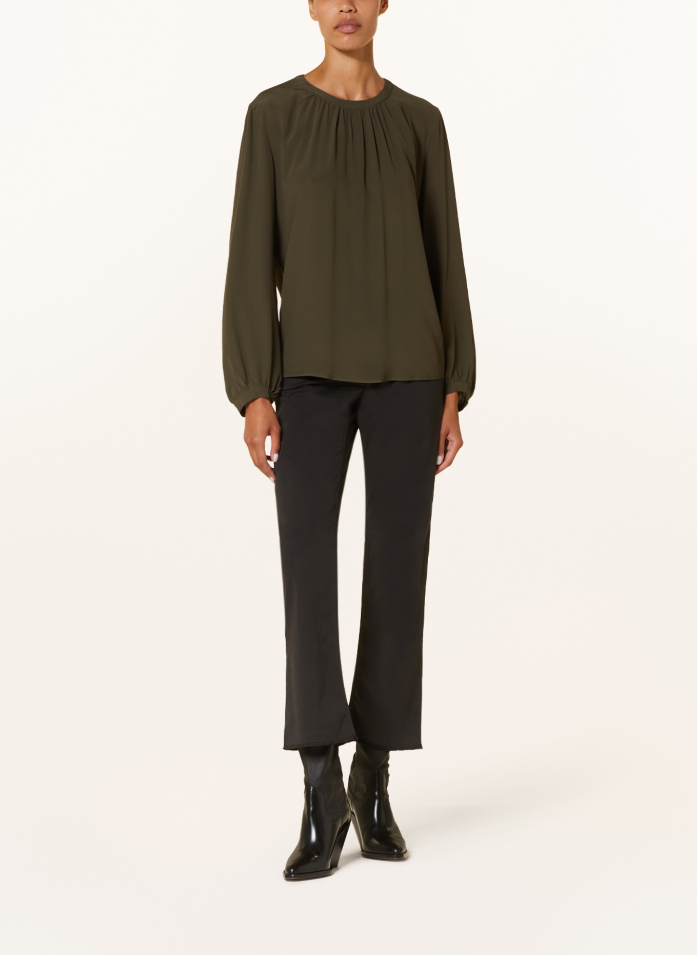 LUISA CERANO Shirt blouse in mixed materials with silk, Color: KHAKI (Image 2)
