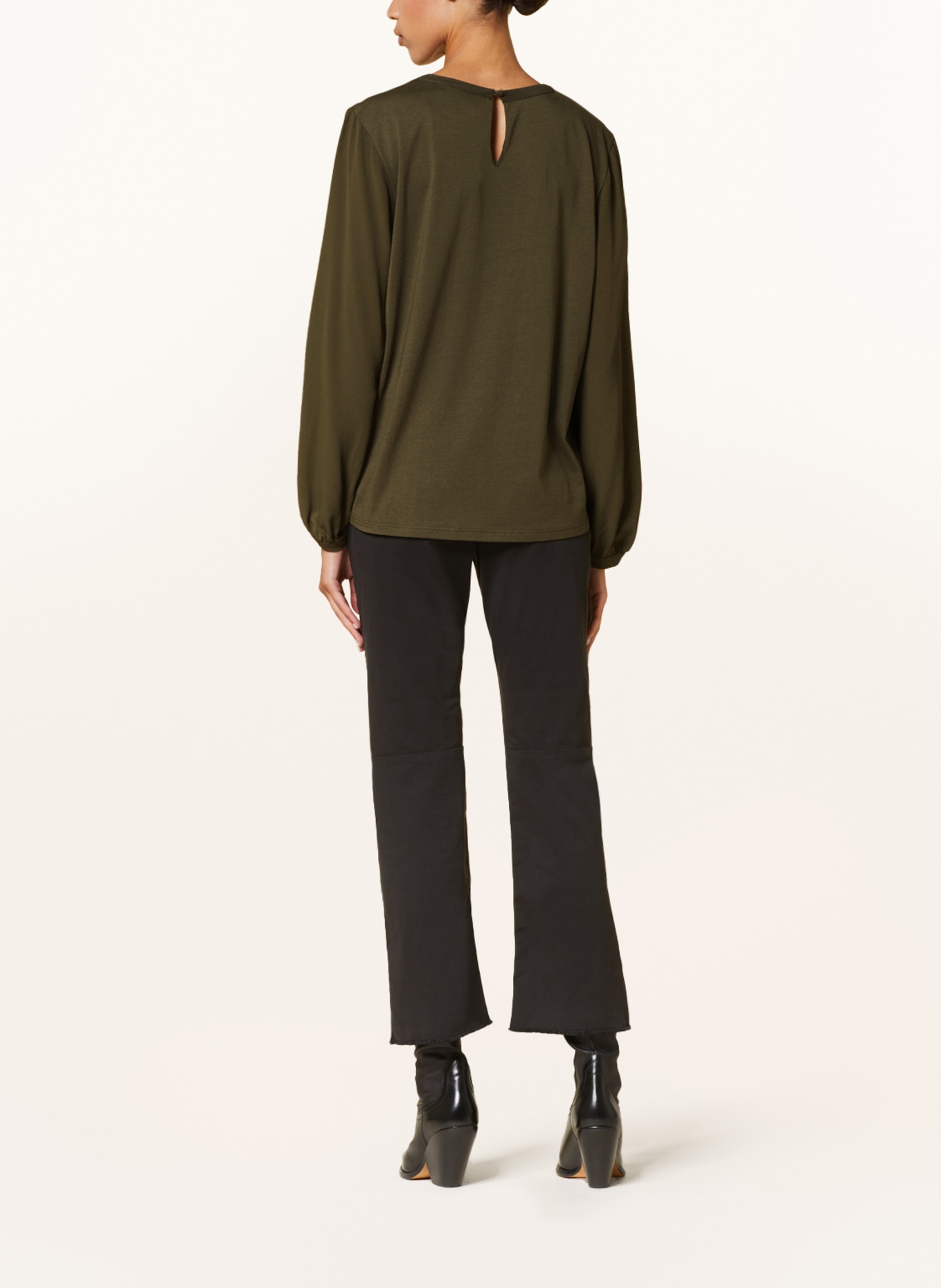 LUISA CERANO Shirt blouse in mixed materials with silk, Color: KHAKI (Image 3)