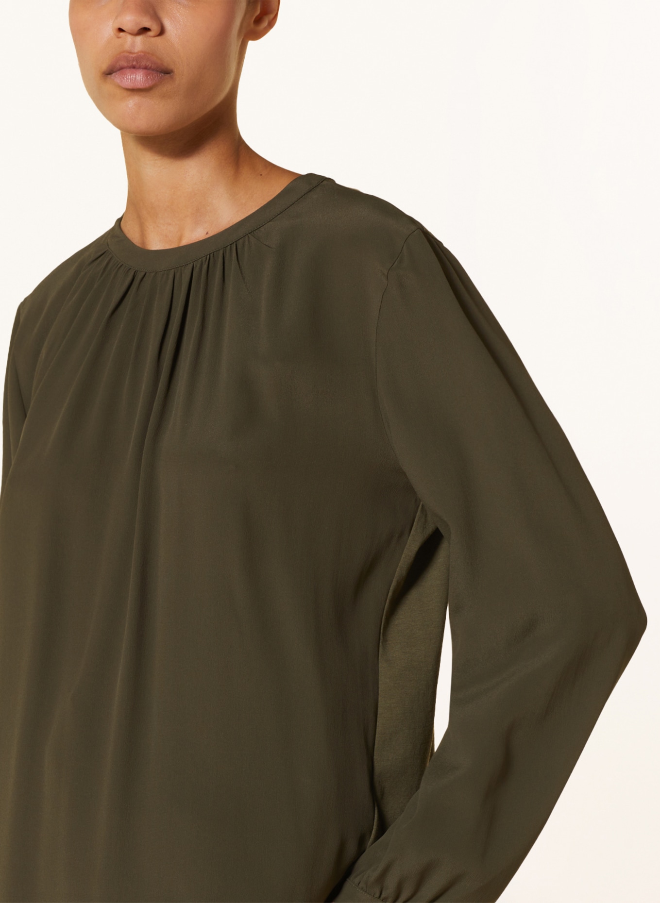 LUISA CERANO Shirt blouse in mixed materials with silk, Color: KHAKI (Image 4)