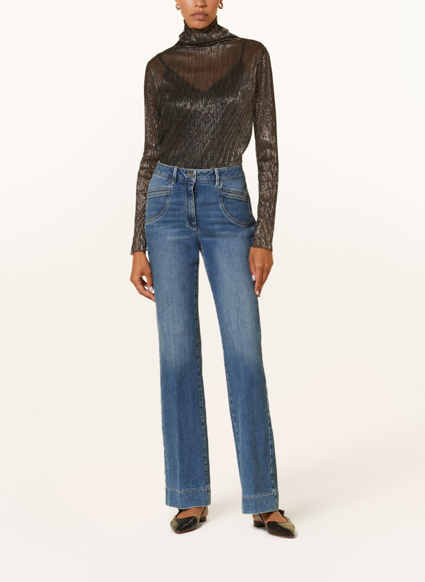 LUISA CERANO Long sleeve shirt with glitter thread, Color: BLACK/ GOLD/ SILVER (Image 2)