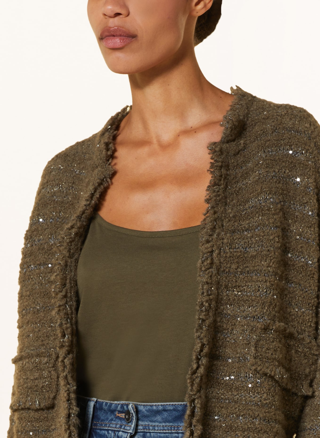 LUISA CERANO Knit cardigan with sequins, Color: KHAKI (Image 4)