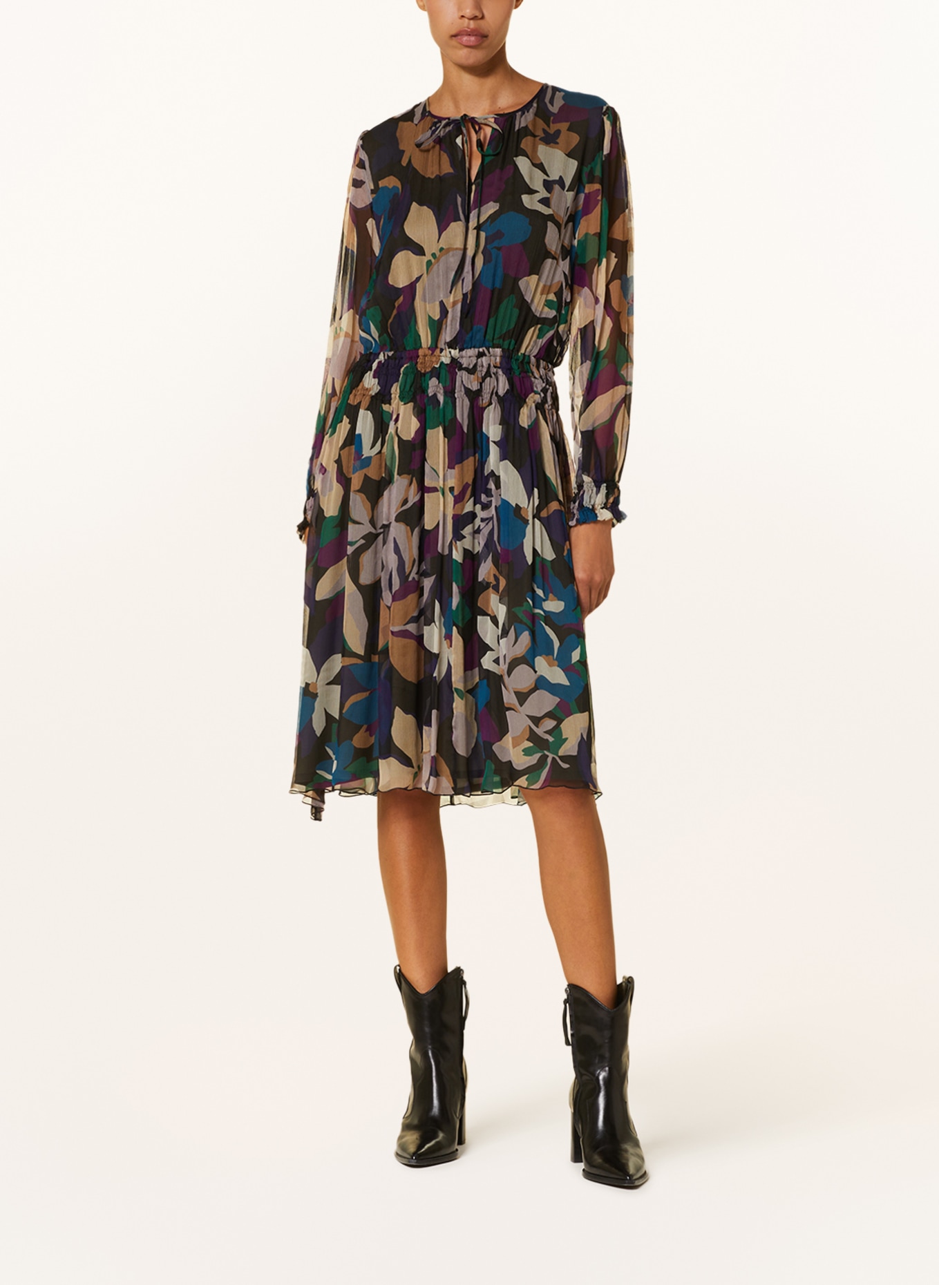 LUISA CERANO Silk dress, Color: BLACK/ TEAL/ DARK PURPLE (Image 2)