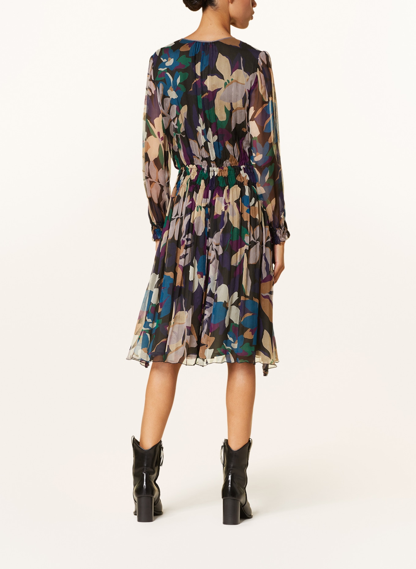 LUISA CERANO Silk dress, Color: BLACK/ TEAL/ DARK PURPLE (Image 3)