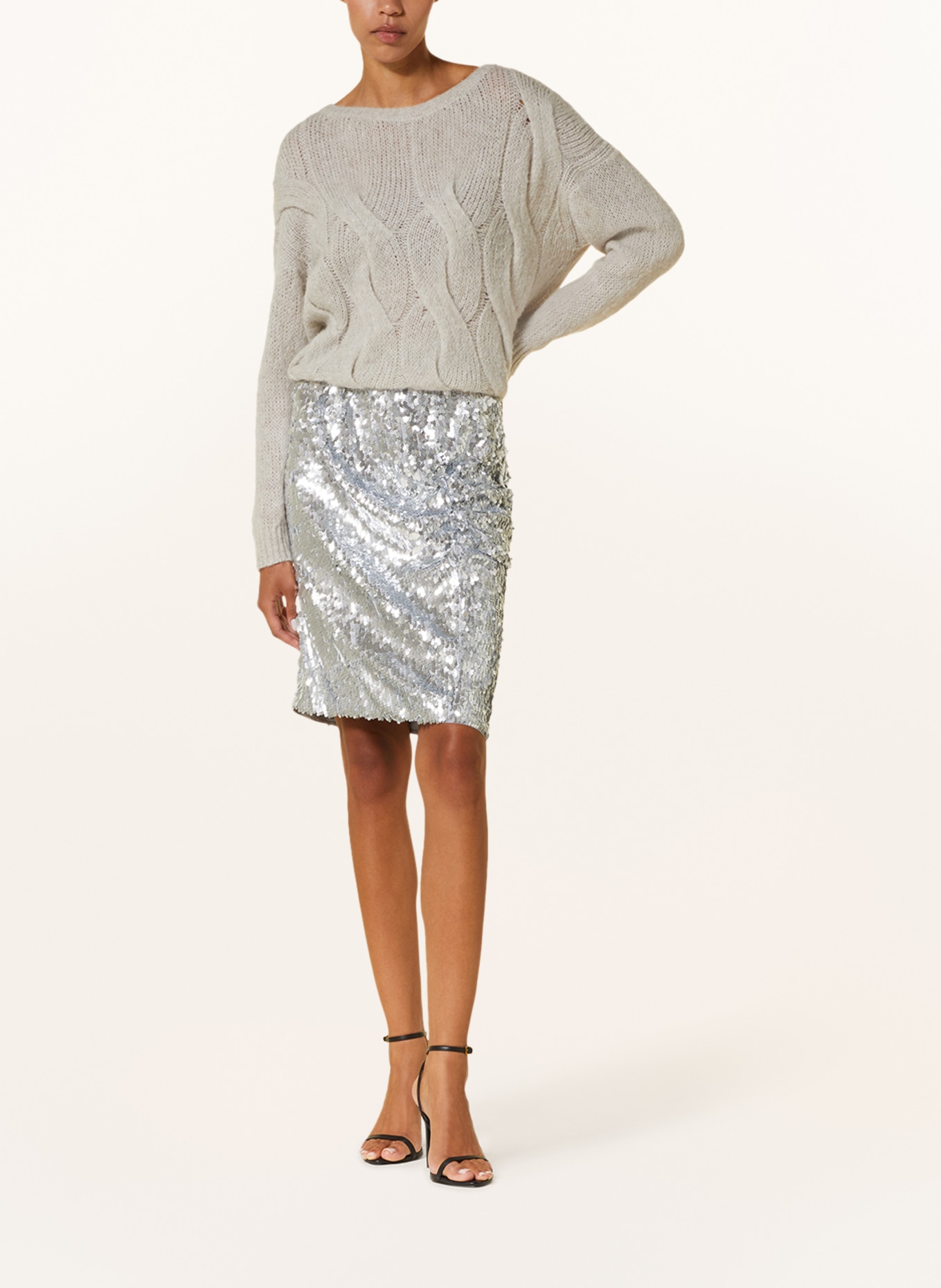 LUISA CERANO Jersey skirt with sequins, Color: SILVER (Image 2)