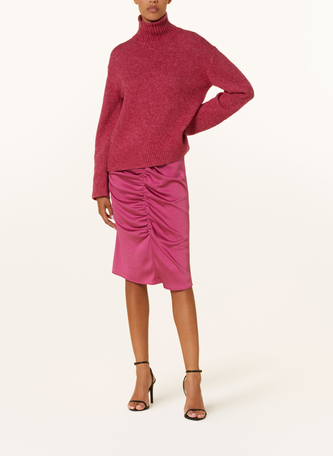 Baukjen Lilianna Satin Slip Midi Skirt Hyper Pink at John Lewis  Partners
