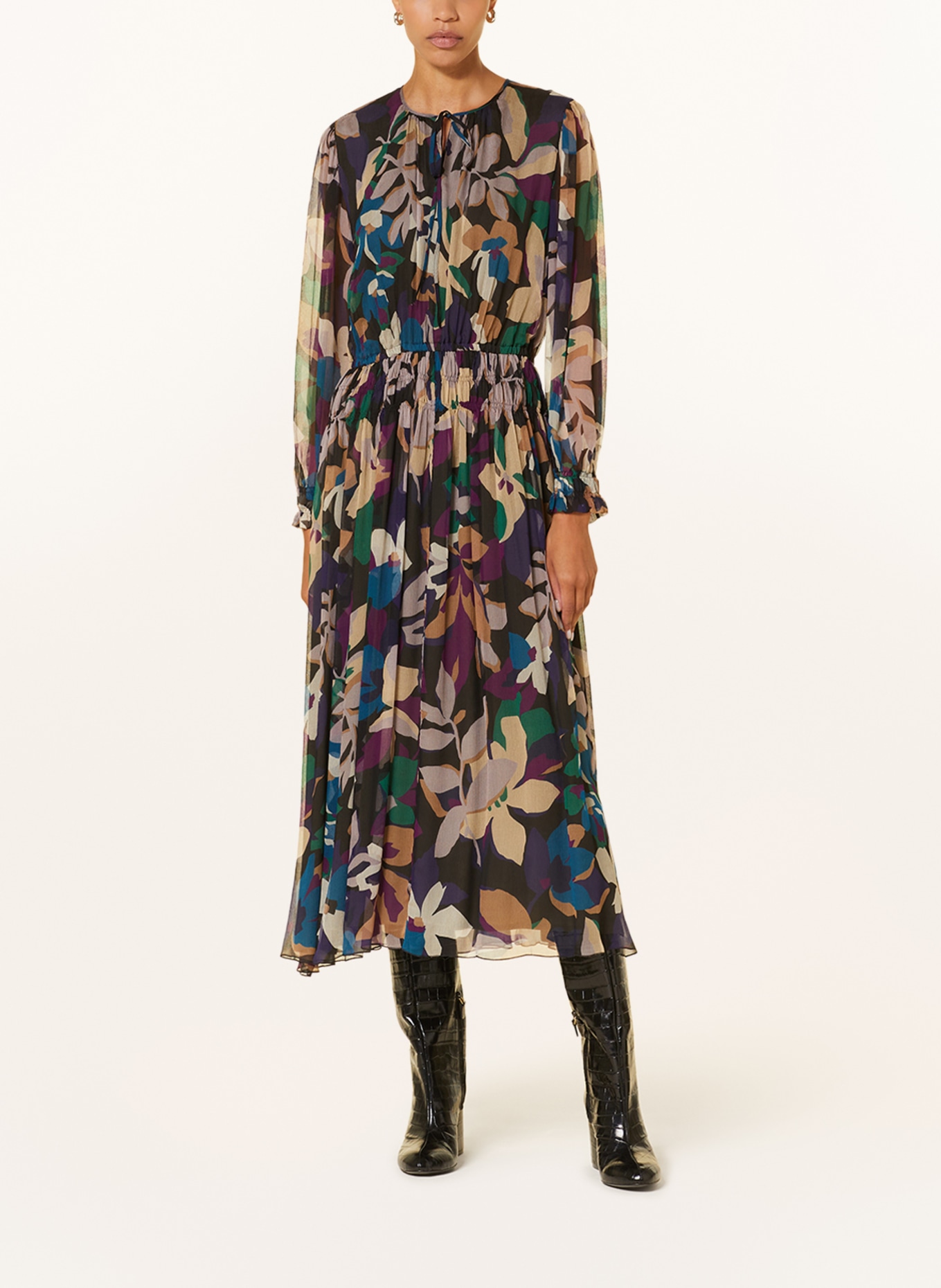 LUISA CERANO Silk dress, Color: BLACK/ TEAL/ DARK PURPLE (Image 2)