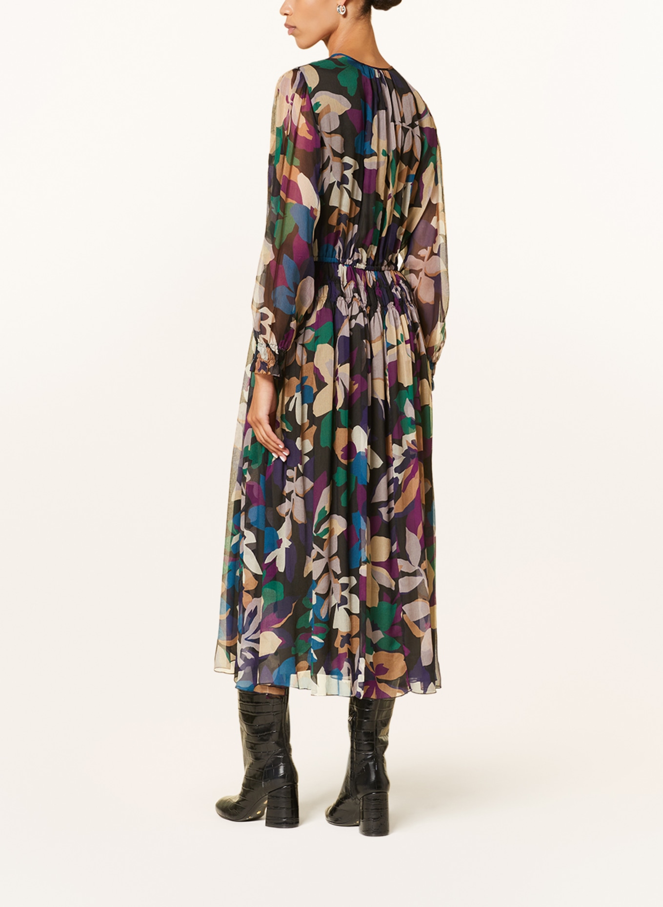 LUISA CERANO Silk dress, Color: BLACK/ TEAL/ DARK PURPLE (Image 3)