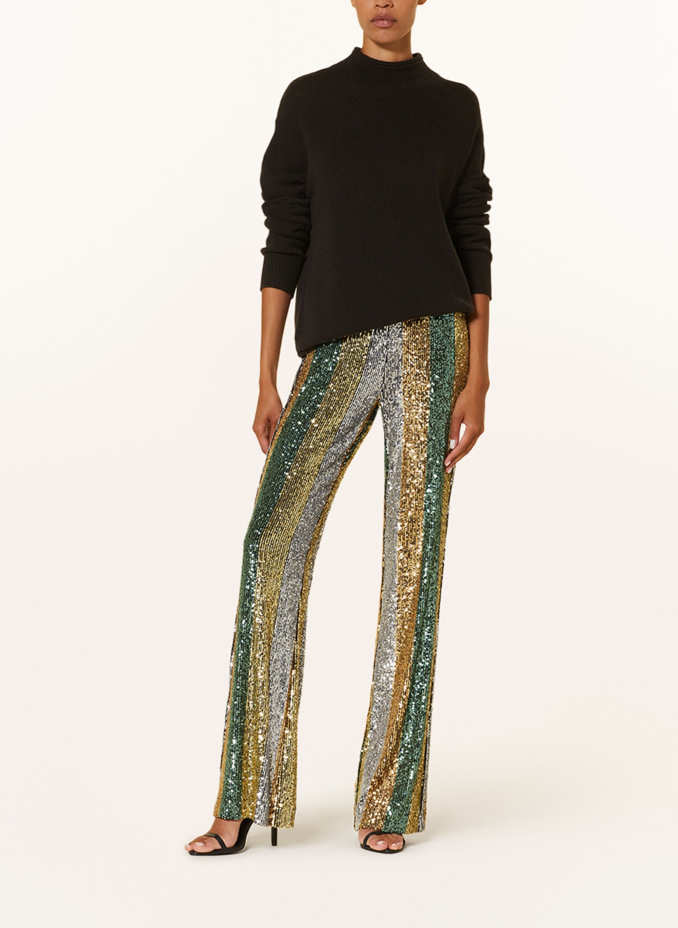 LUISA CERANO Wide leg trousers with sequins, Color: GREEN/ YELLOW/ SILVER (Image 2)