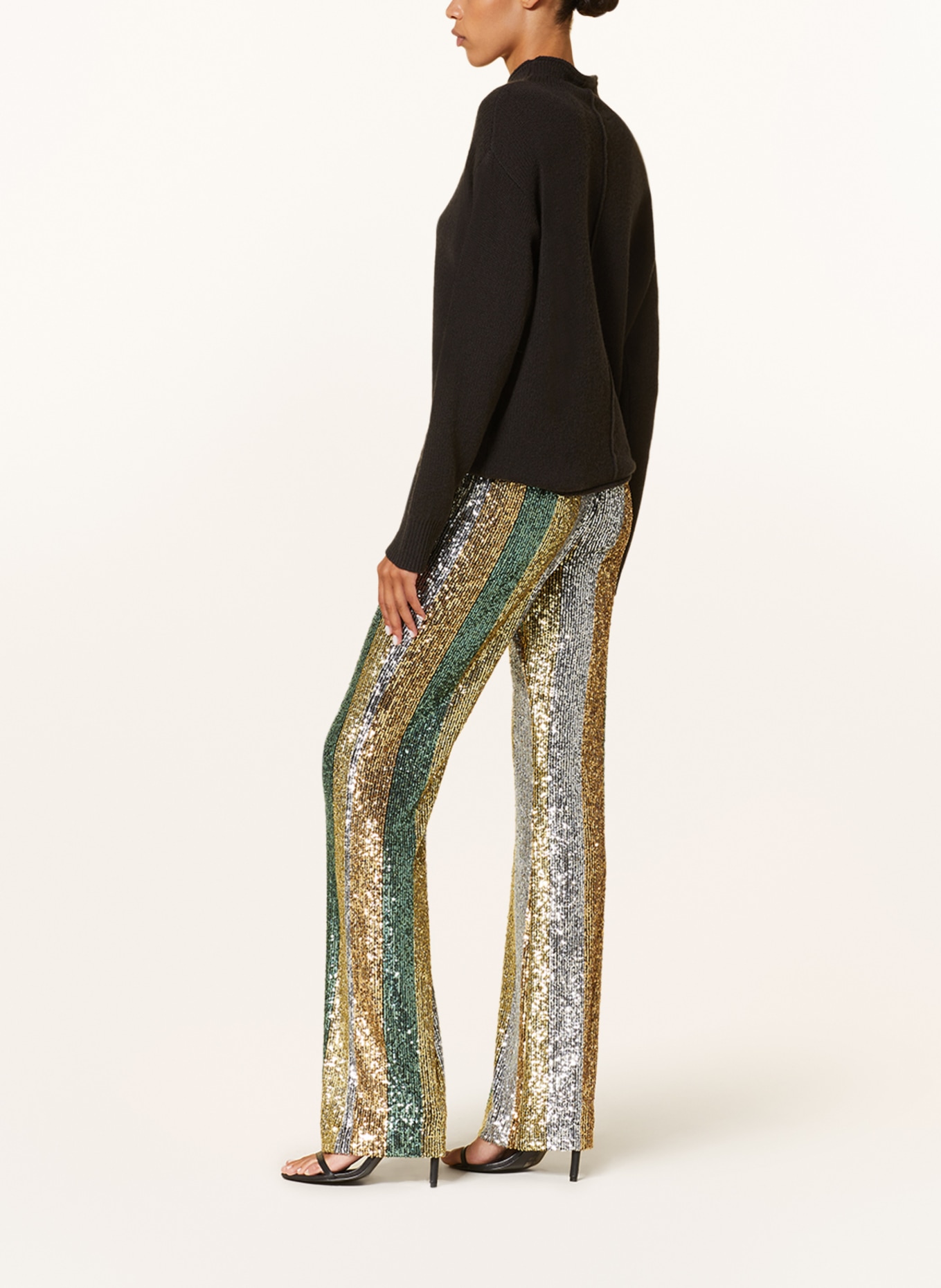 LUISA CERANO Wide leg trousers with sequins, Color: GREEN/ YELLOW/ SILVER (Image 3)