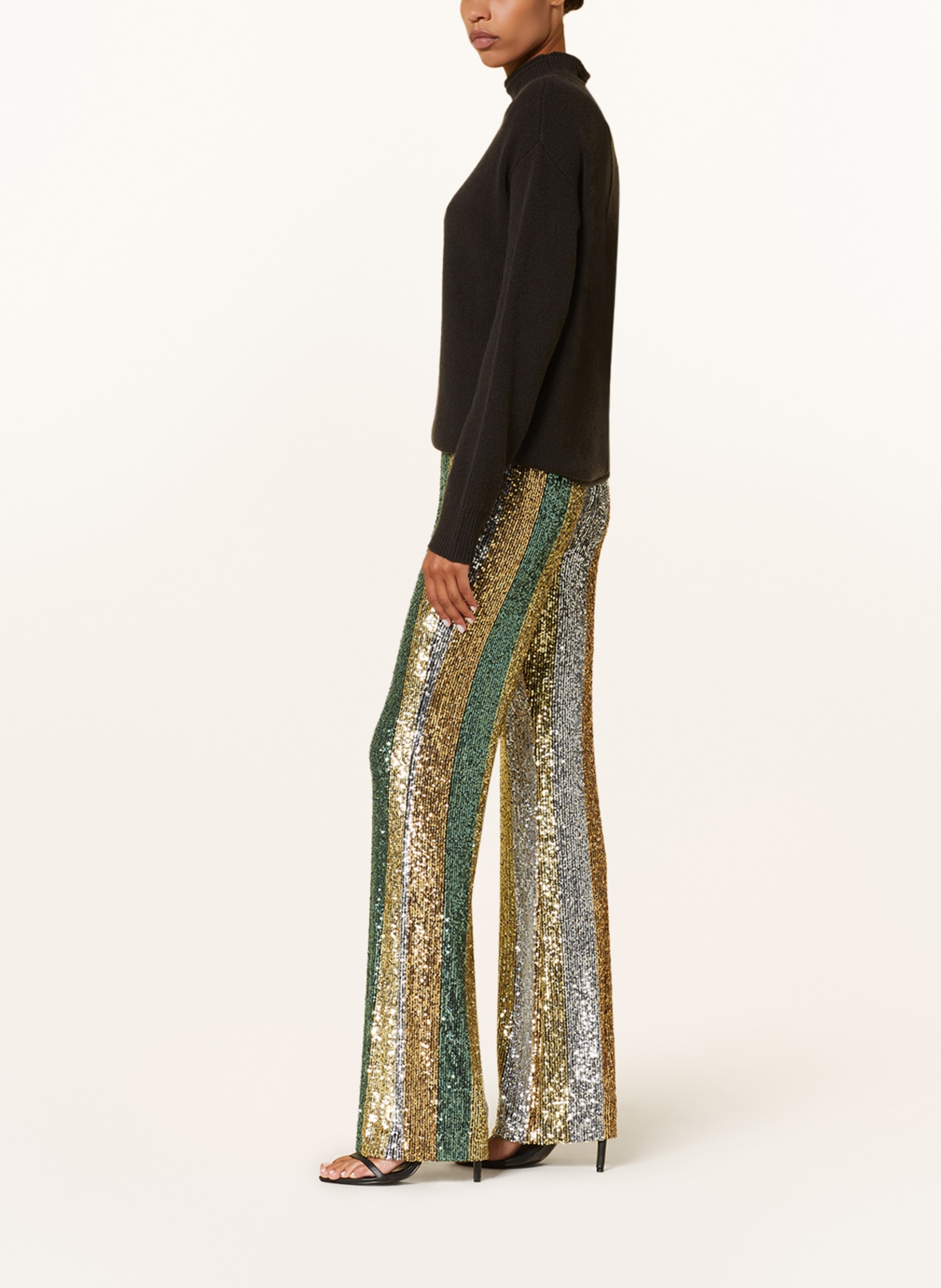 LUISA CERANO Wide leg trousers with sequins, Color: GREEN/ YELLOW/ SILVER (Image 4)