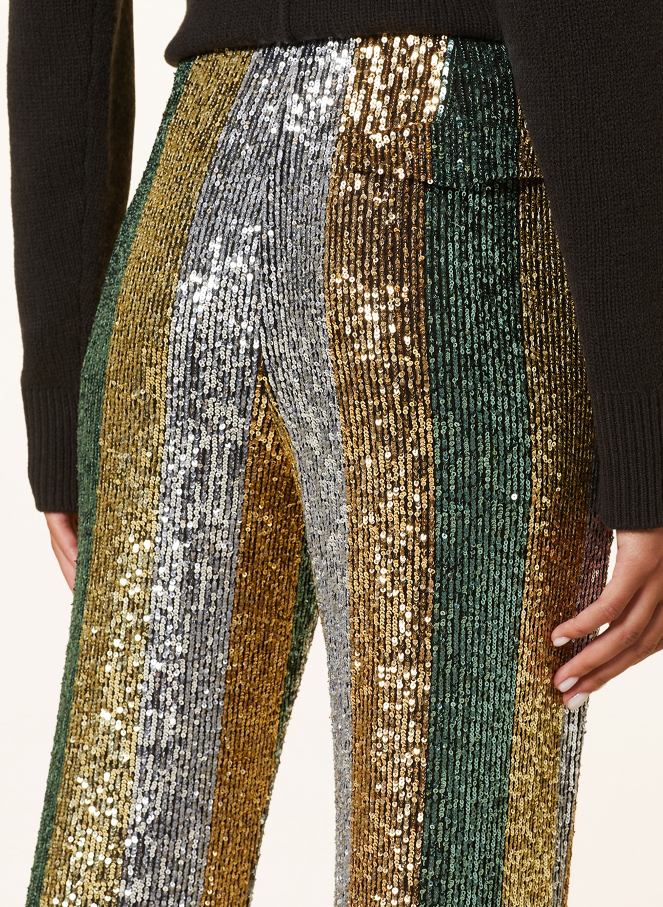 LUISA CERANO Wide leg trousers with sequins, Color: GREEN/ YELLOW/ SILVER (Image 6)