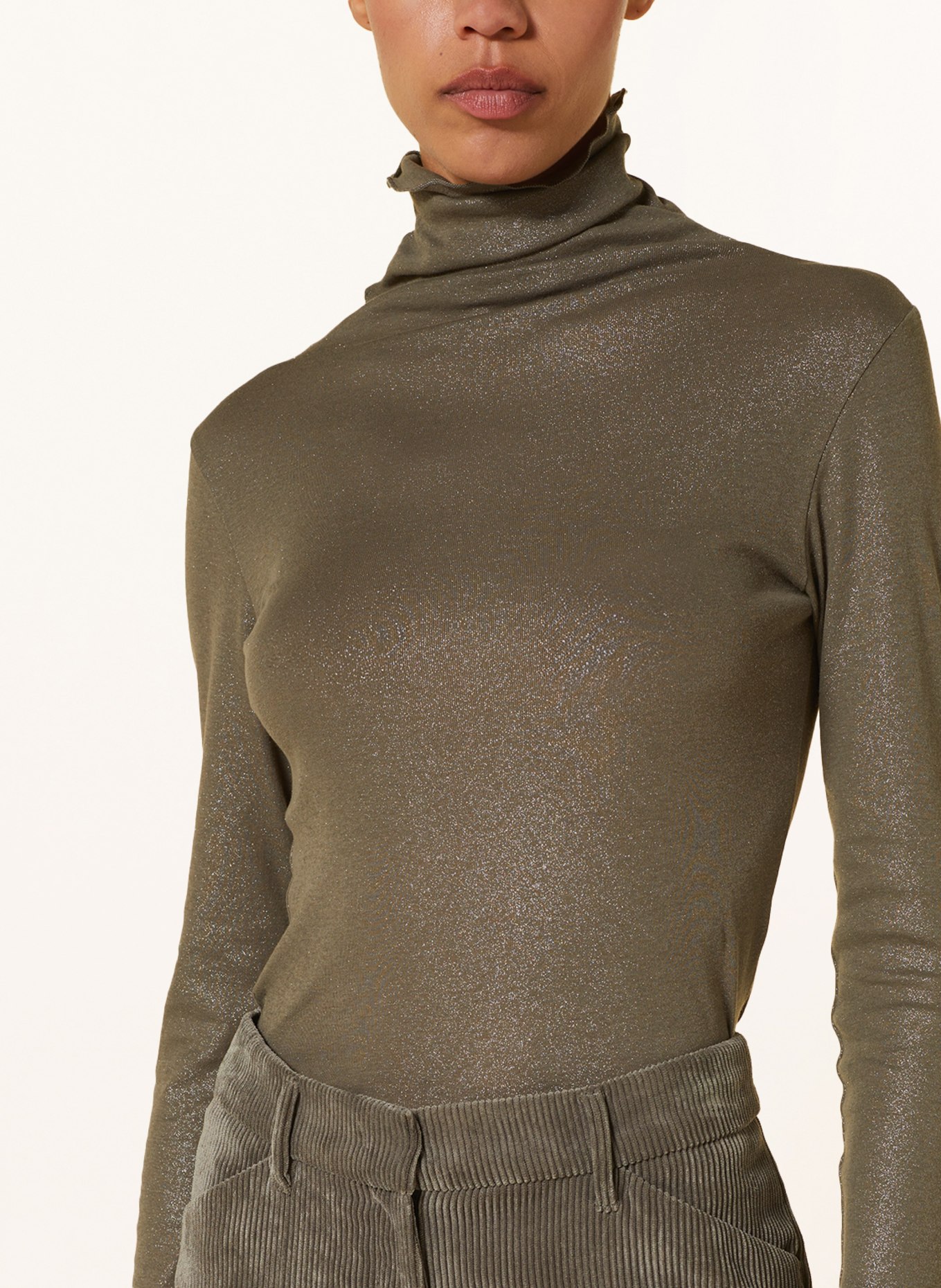 LUISA CERANO Turtleneck shirt with glitter thread, Color: KHAKI (Image 4)