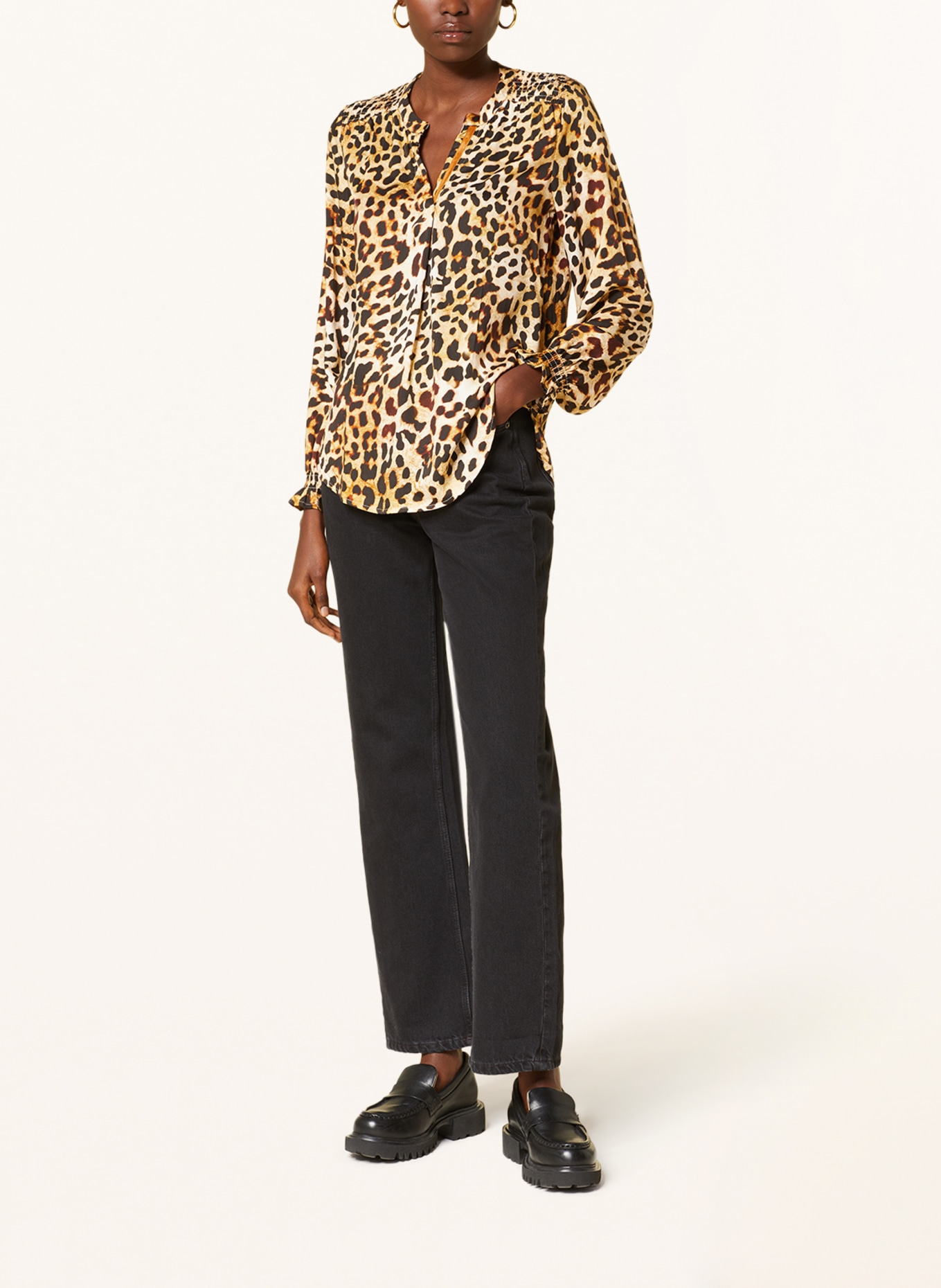 Emily VAN DEN BERGH Shirt blouse with frills, Color: BLACK/ CREAM/ BEIGE (Image 2)