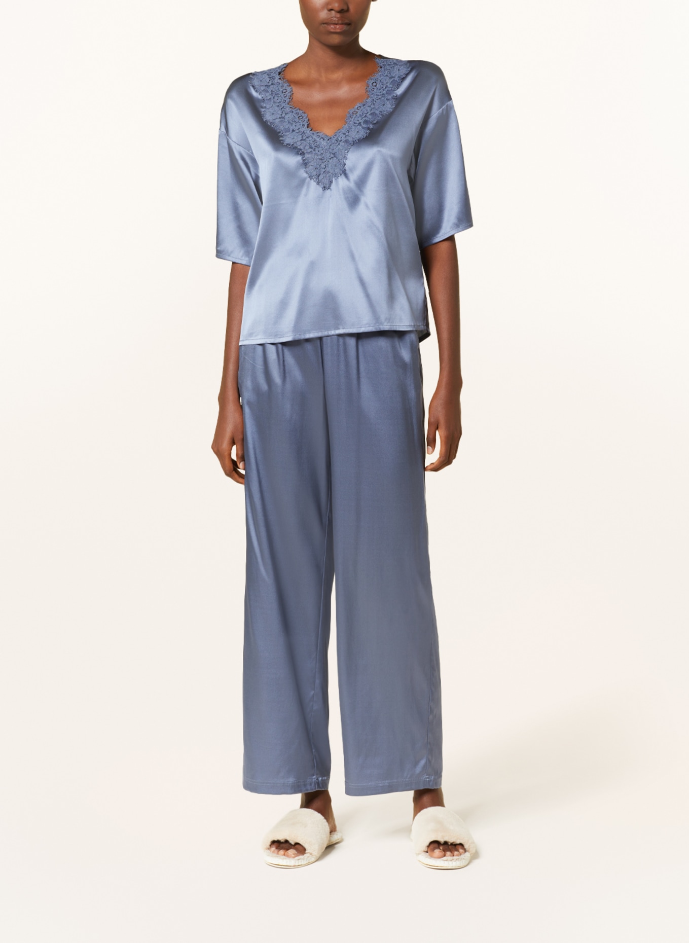 darling harbour Pajama shirt made of silk, Color: LIGHT BLUE (Image 2)