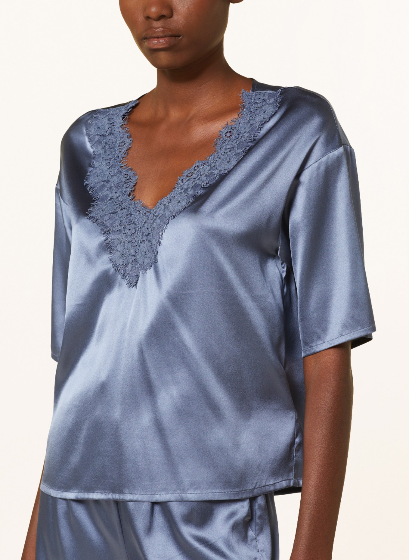 darling harbour Pajama shirt made of silk, Color: LIGHT BLUE (Image 4)
