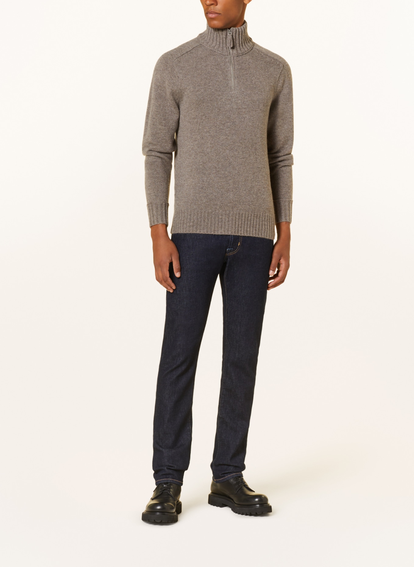 FTC CASHMERE Cashmere half-zip sweater, Color: LIGHT BROWN (Image 2)