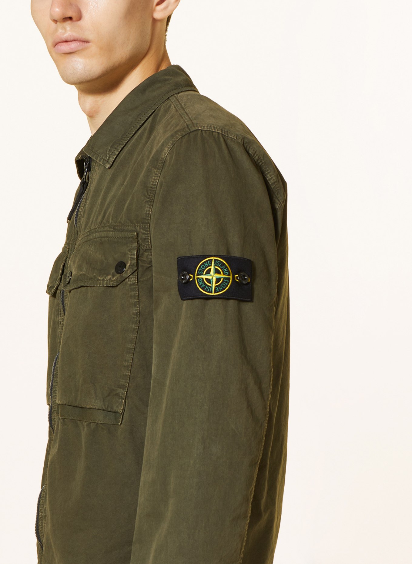 Olive stone island overshirt discount