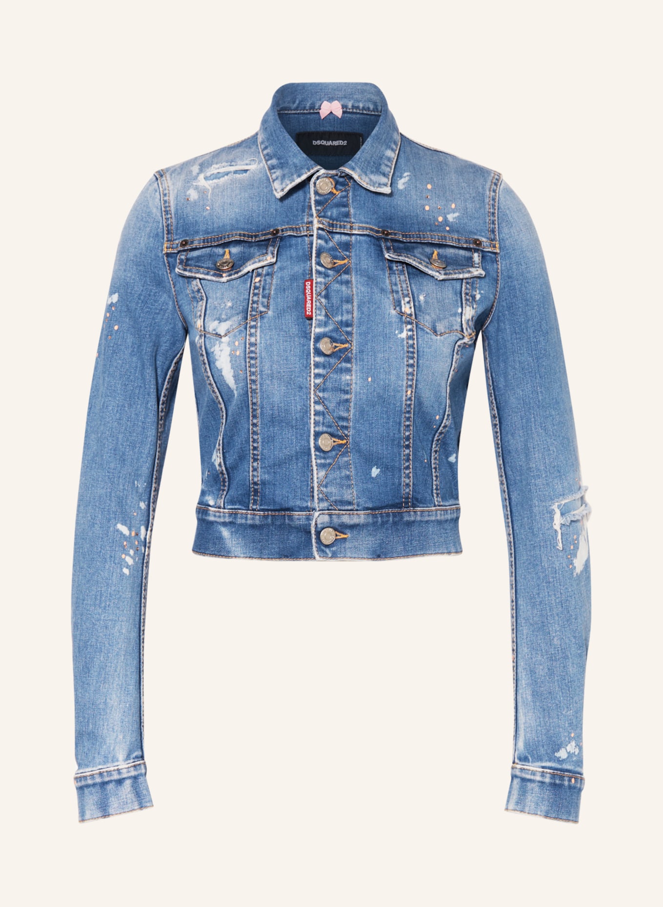 DSQUARED2 Denim jacket CRYSTAL PEACH with decorative gems, Color: 470 NAVY BLUE (Image 1)