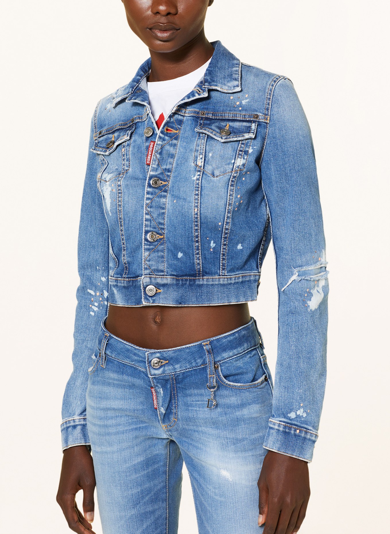 DSQUARED2 Denim jacket CRYSTAL PEACH with decorative gems, Color: 470 NAVY BLUE (Image 4)