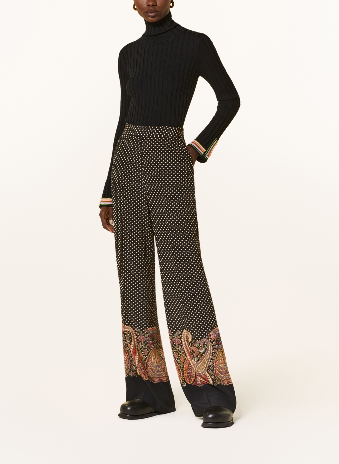 ETRO Wide leg trousers made of silk, Color: BLACK/ BEIGE/ RED (Image 2)