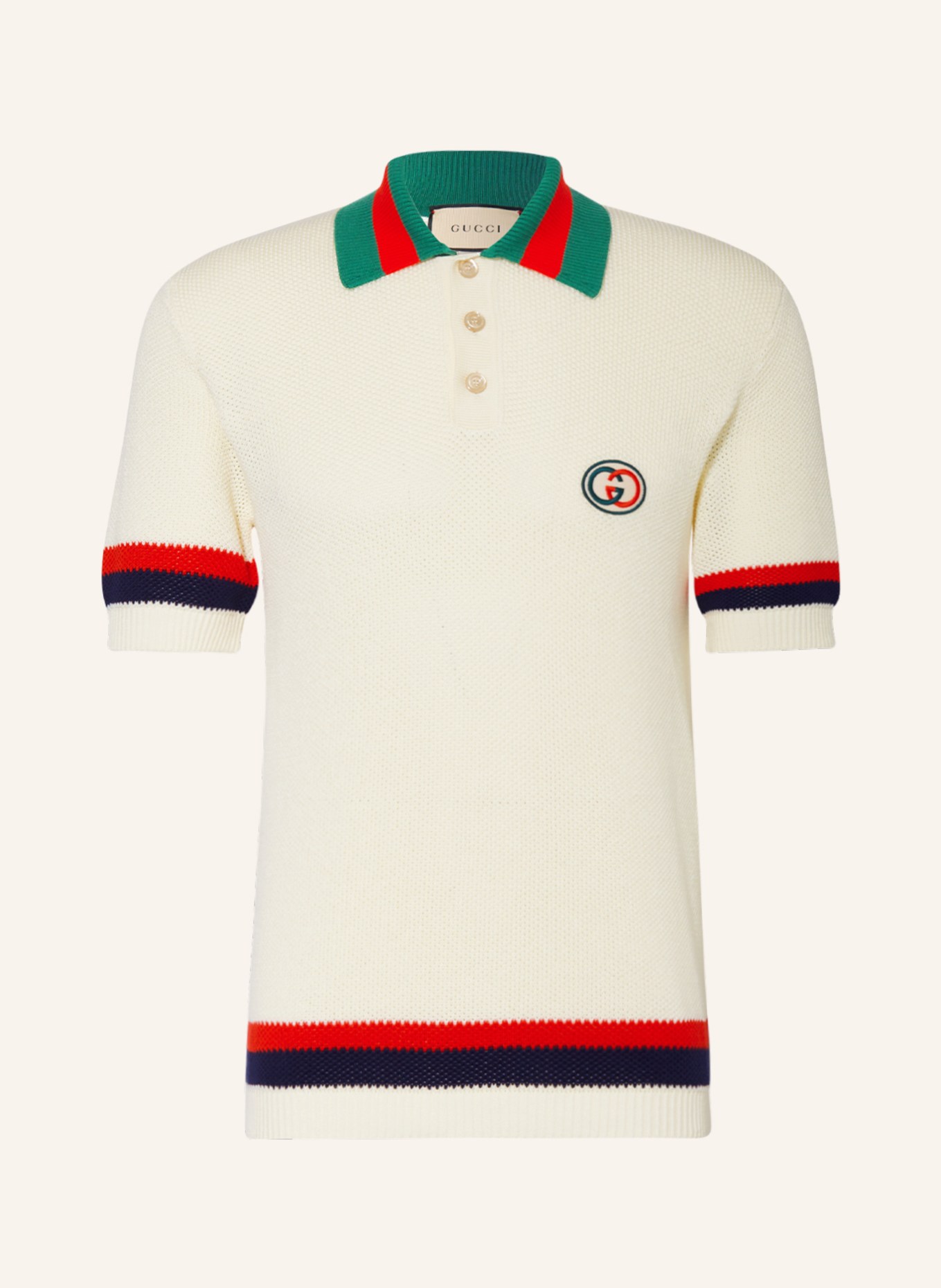 GUCCI Knitted polo shirt, Color: ECRU/ RED/ DARK BLUE (Image 1)