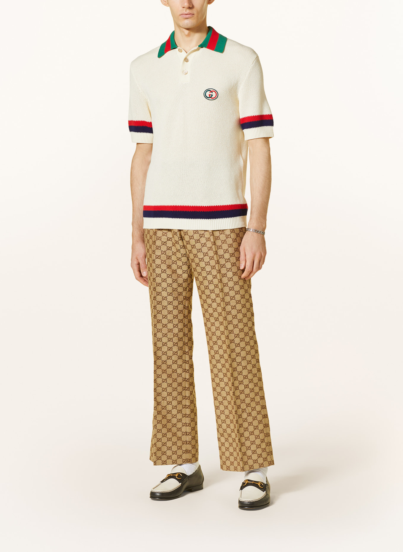 GUCCI Knitted polo shirt, Color: ECRU/ RED/ DARK BLUE (Image 2)