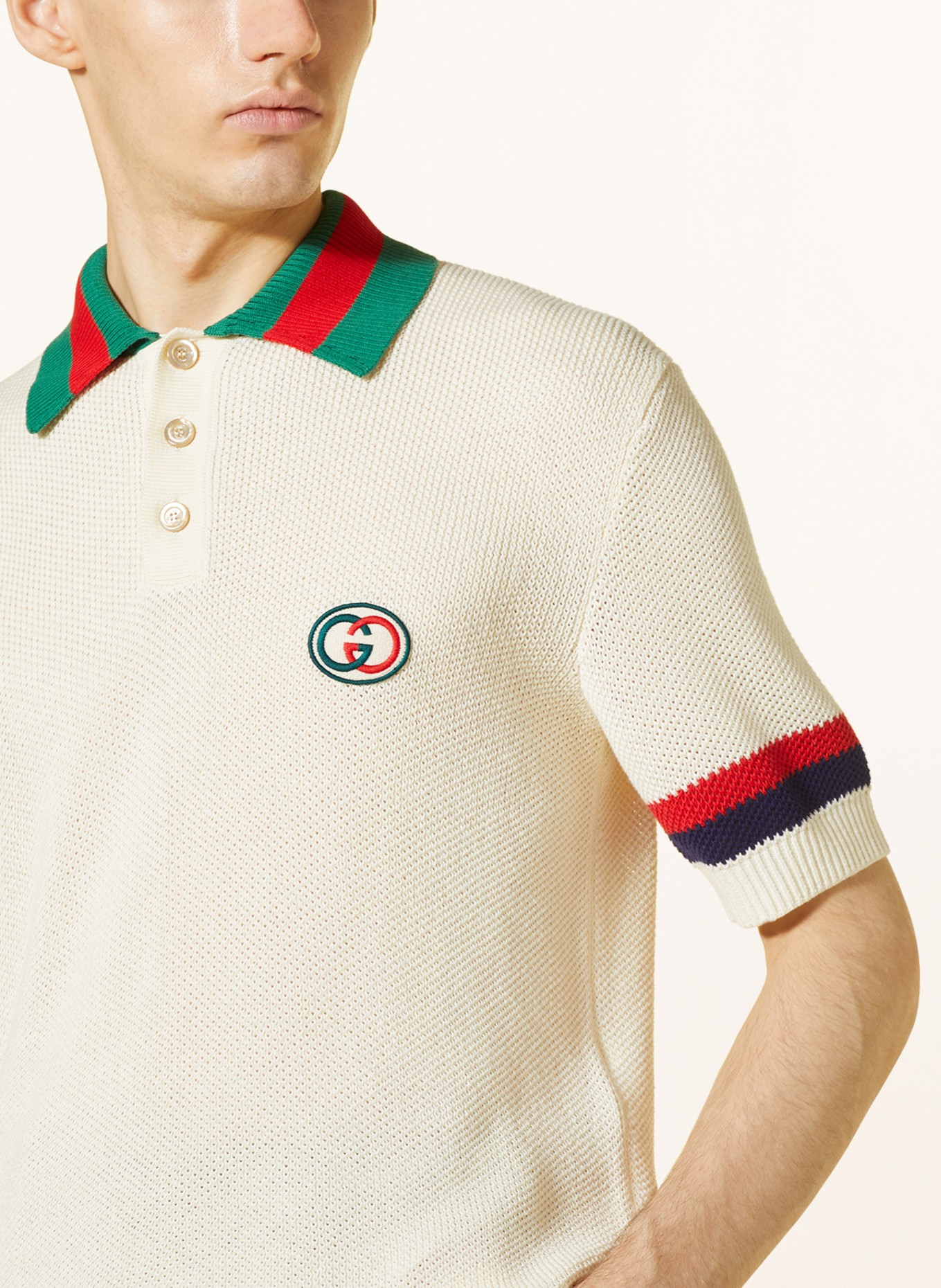 GUCCI Knitted polo shirt, Color: ECRU/ RED/ DARK BLUE (Image 4)