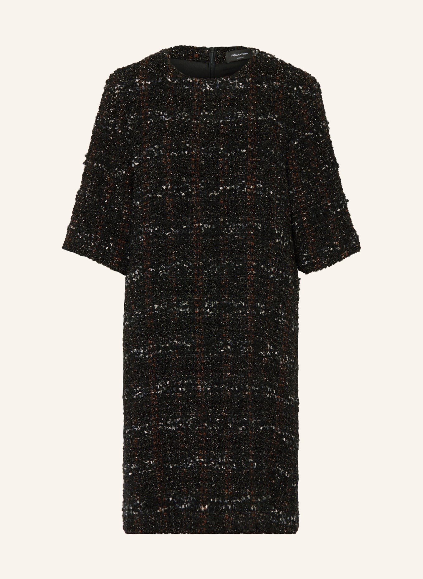 FABIANA FILIPPI Sukienka tweedowa z błyszczącą przędzą, Kolor: CZARNY/ BIAŁY/ ZŁOTY (Obrazek 1)