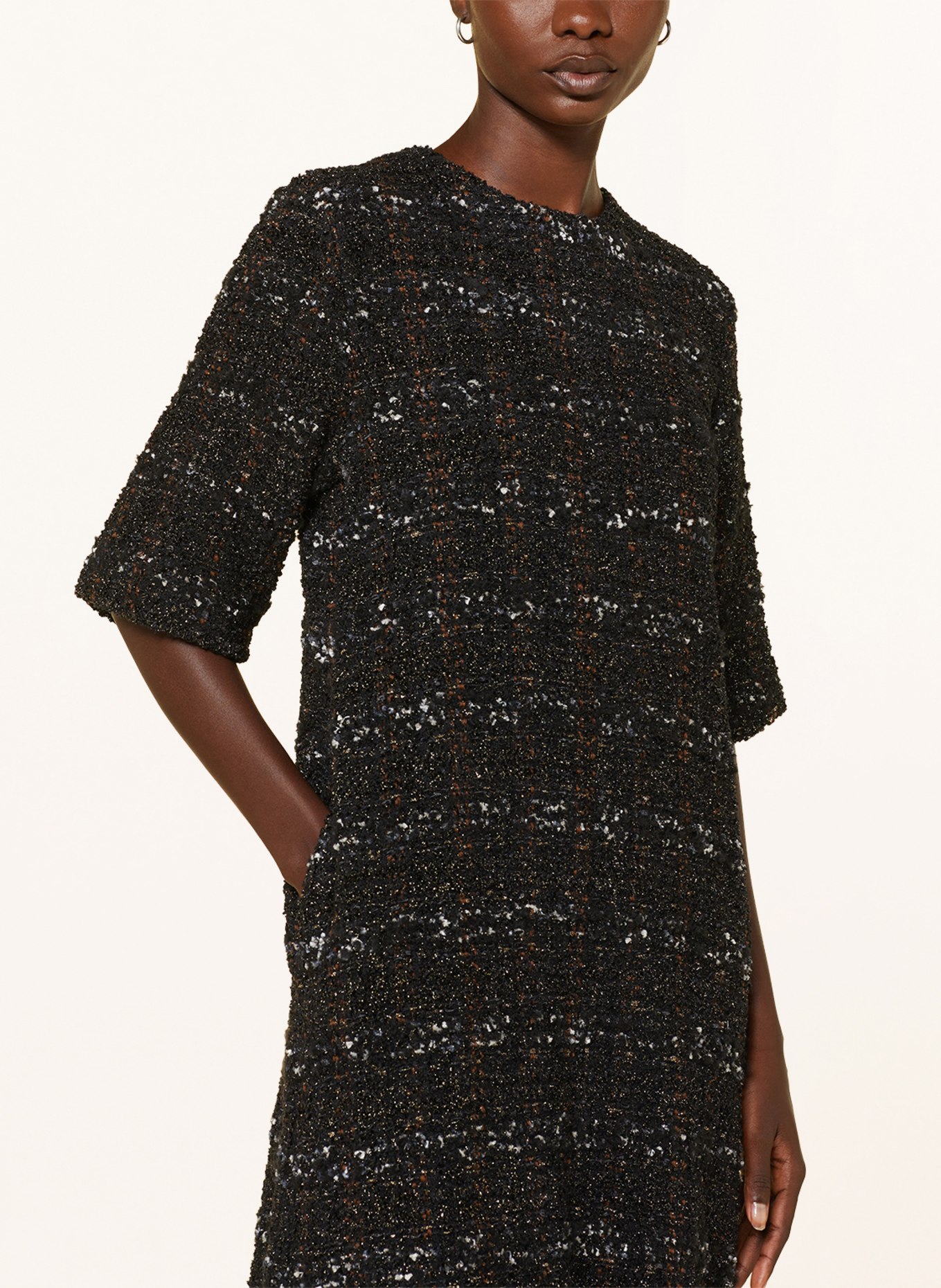 FABIANA FILIPPI Tweed-Kleid mit Glanzgarn, Farbe: SCHWARZ/ WEISS/ GOLD (Bild 4)