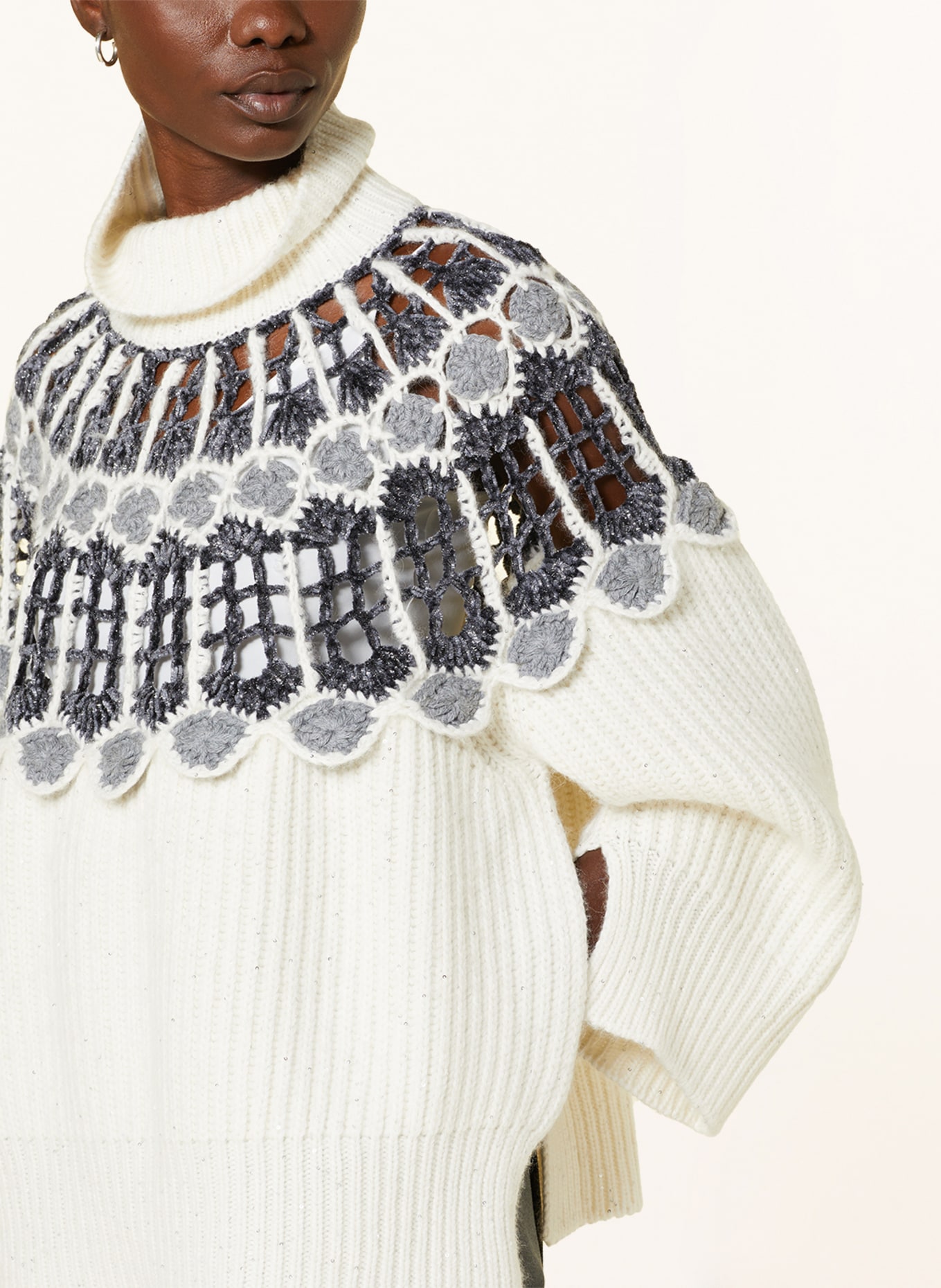 FABIANA FILIPPI Sweater with glitter thread, Color: ECRU/ GRAY/ DARK GRAY (Image 4)