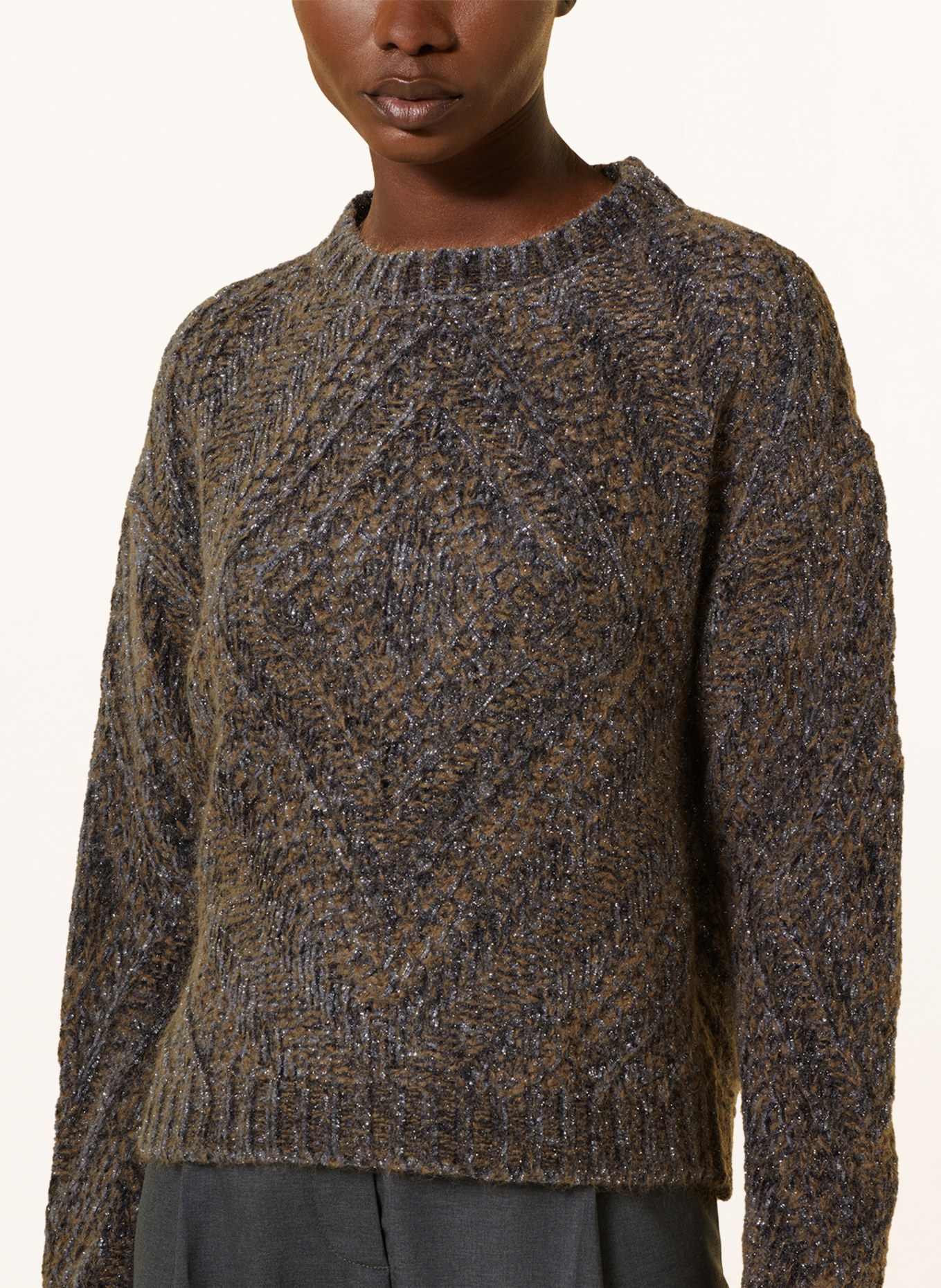 FABIANA FILIPPI Sweter z błyszczącą przędzą, Kolor: CZIEMNOSZARY/ BRĄZOWY (Obrazek 4)