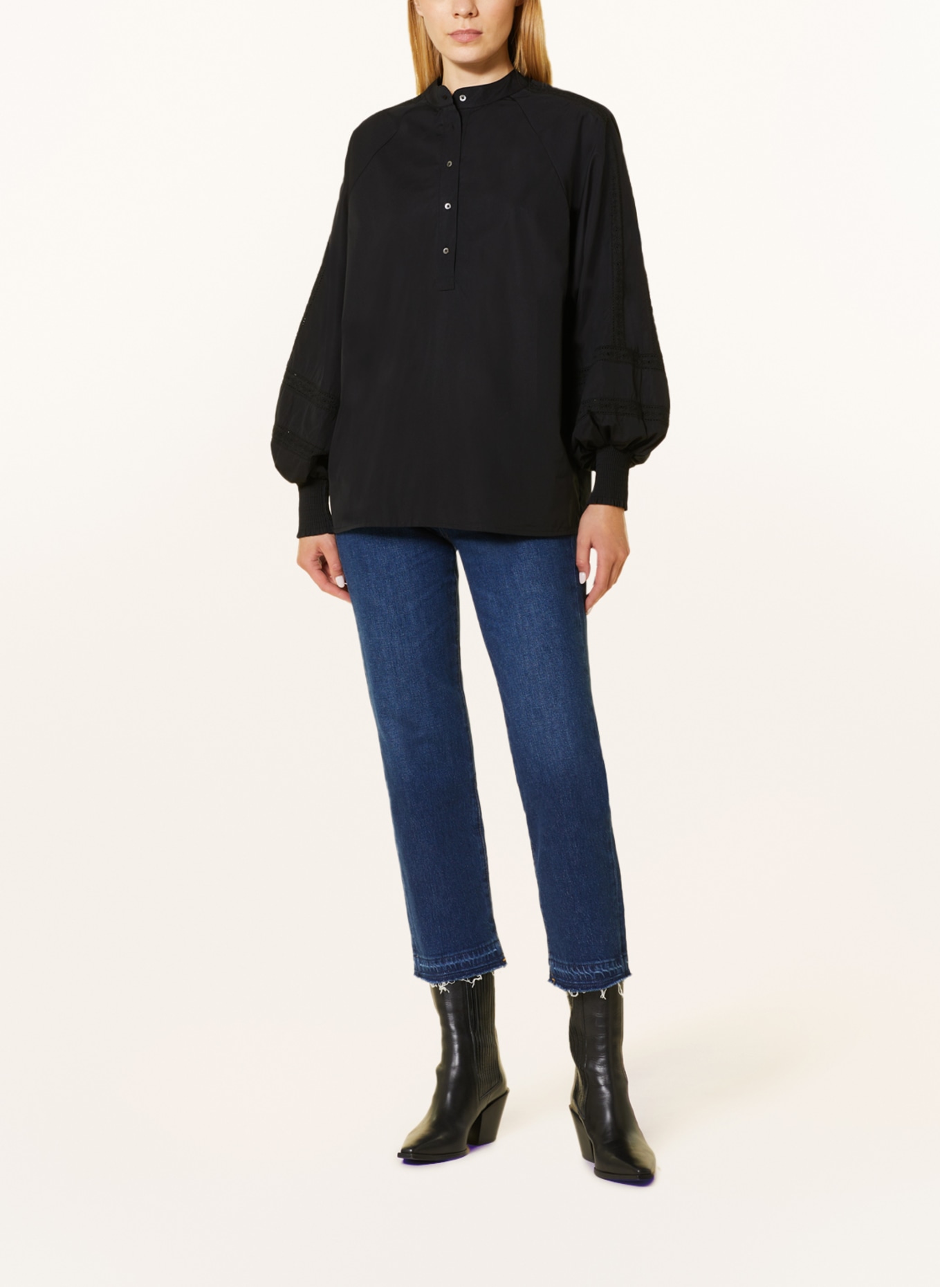 TONNO & PANNA Shirt blouse ALEXIS with lace, Color: BLACK (Image 2)