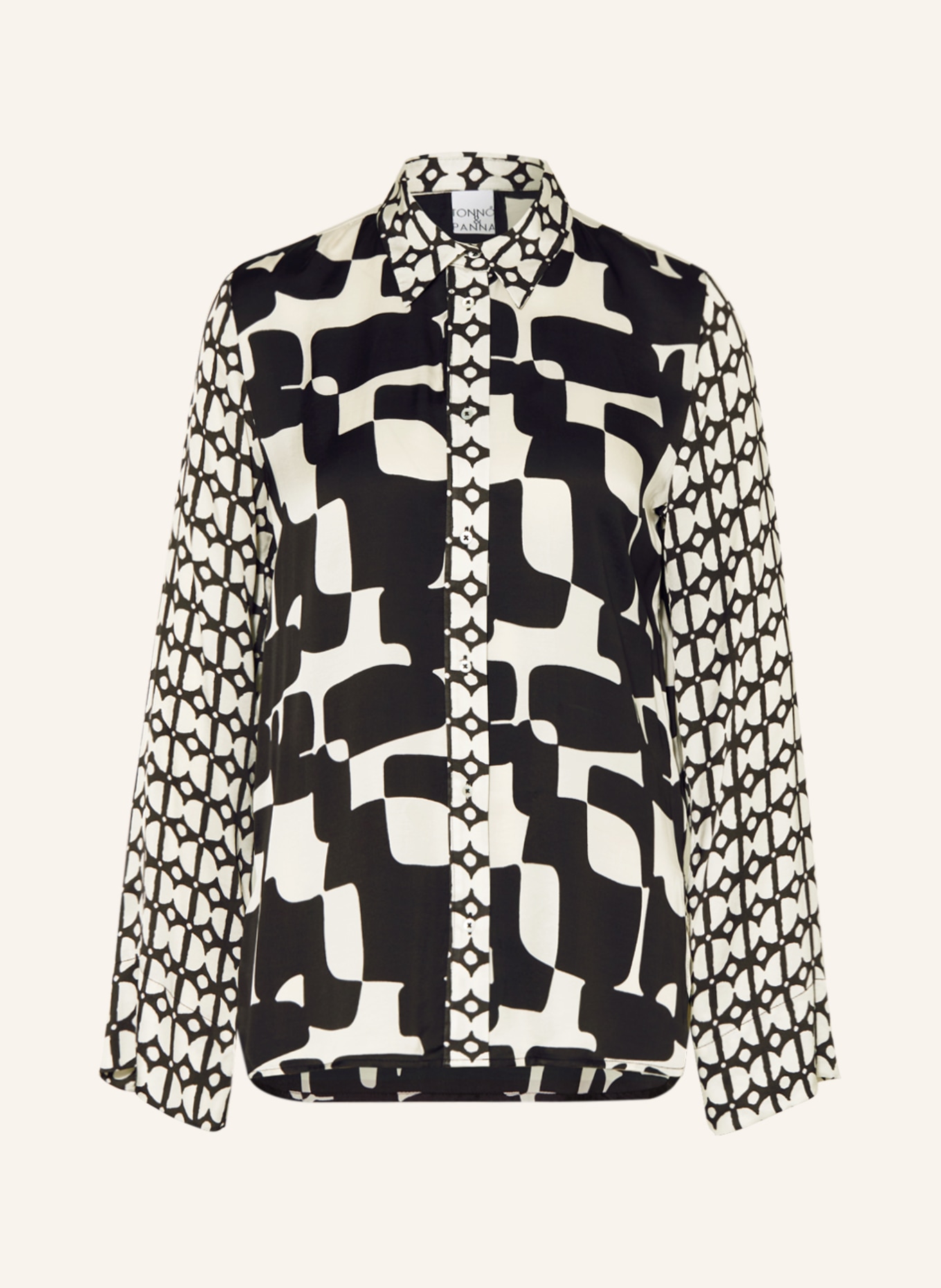 TONNO & PANNA Shirt blouse IVA made of satin, Color: BLACK/ WHITE (Image 1)