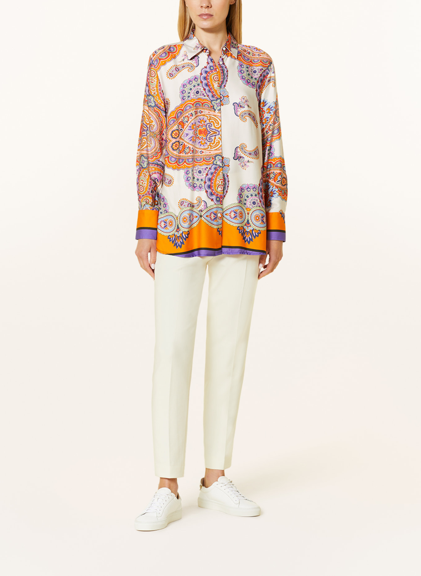 TONNO & PANNA Shirt blouse MAGGY in satin, Color: ORANGE/ LIGHT YELLOW/ LIGHT BLUE (Image 2)
