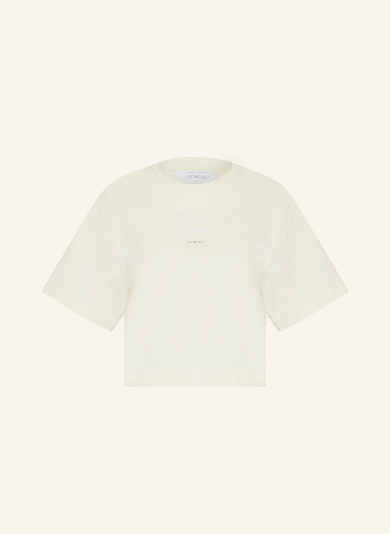 Off-White Krótka koszulka z ozdobnymi kamykami, Kolor: ECRU (Obrazek 1)