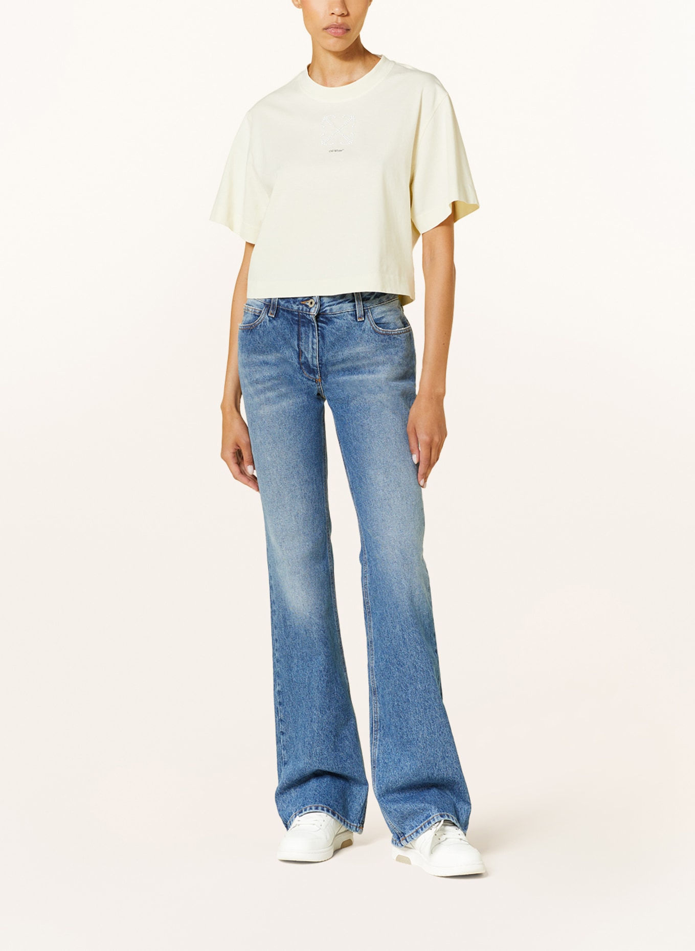 Off-White Cropped shirt with decorative gems, Color: ECRU (Image 2)