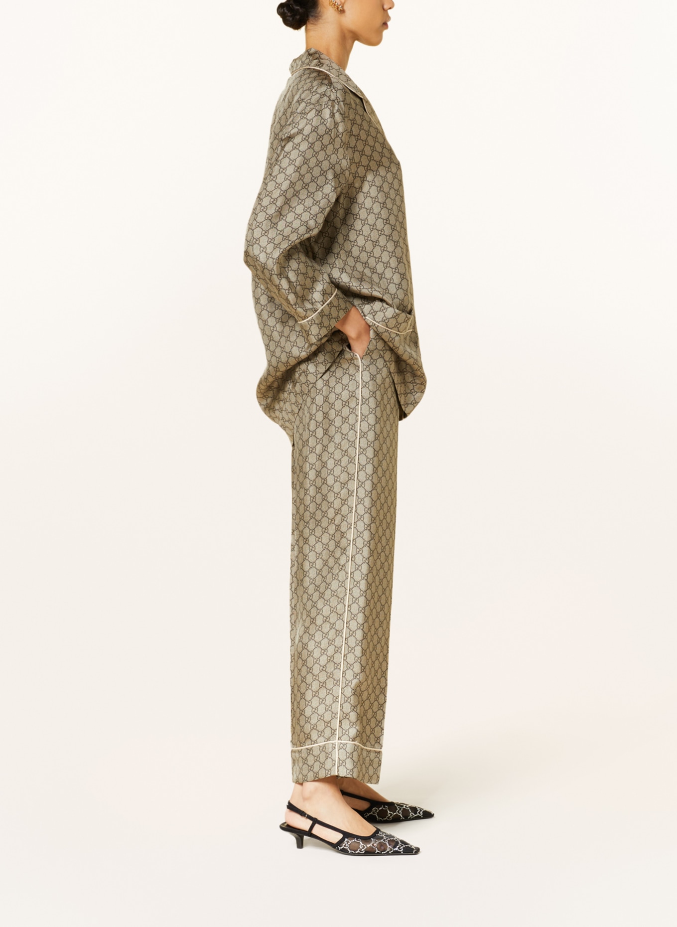 GUCCI Wide leg trousers made of silk, Color: BEIGE (Image 4)