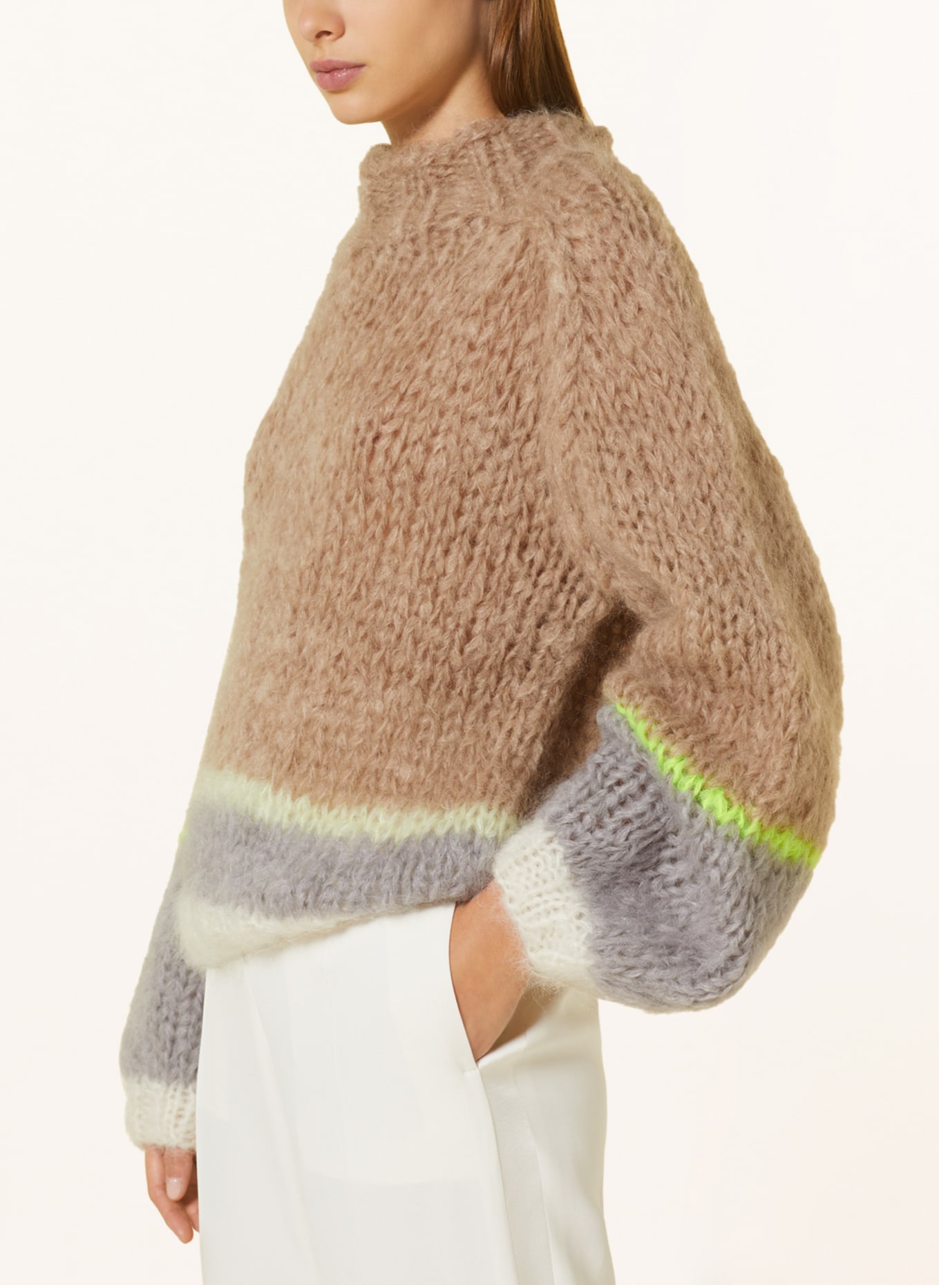 MAIAMI Mohair sweater, Color: BEIGE/ GRAY (Image 4)