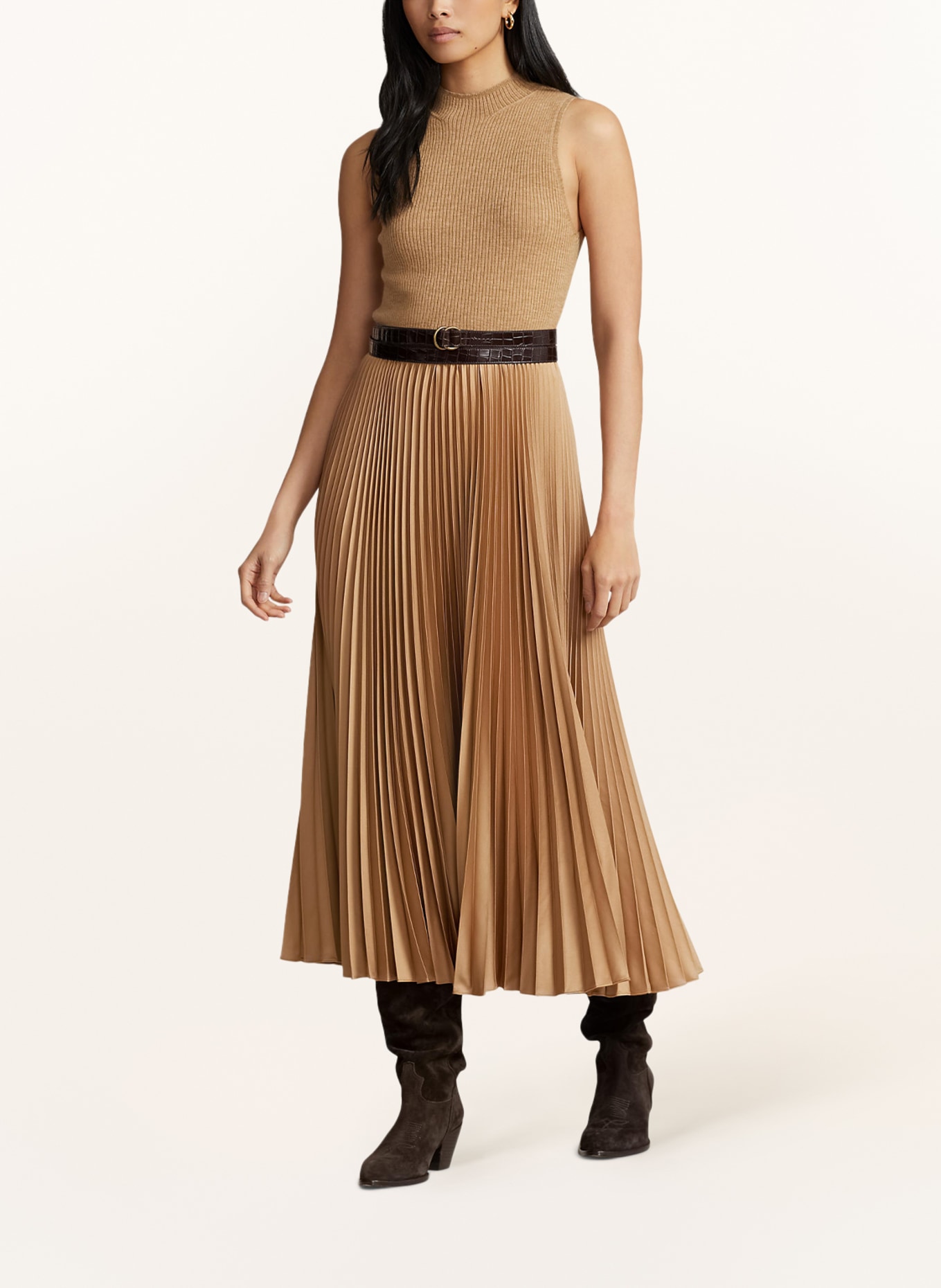 POLO RALPH LAUREN Dress in mixed materials, Color: CAMEL (Image 2)