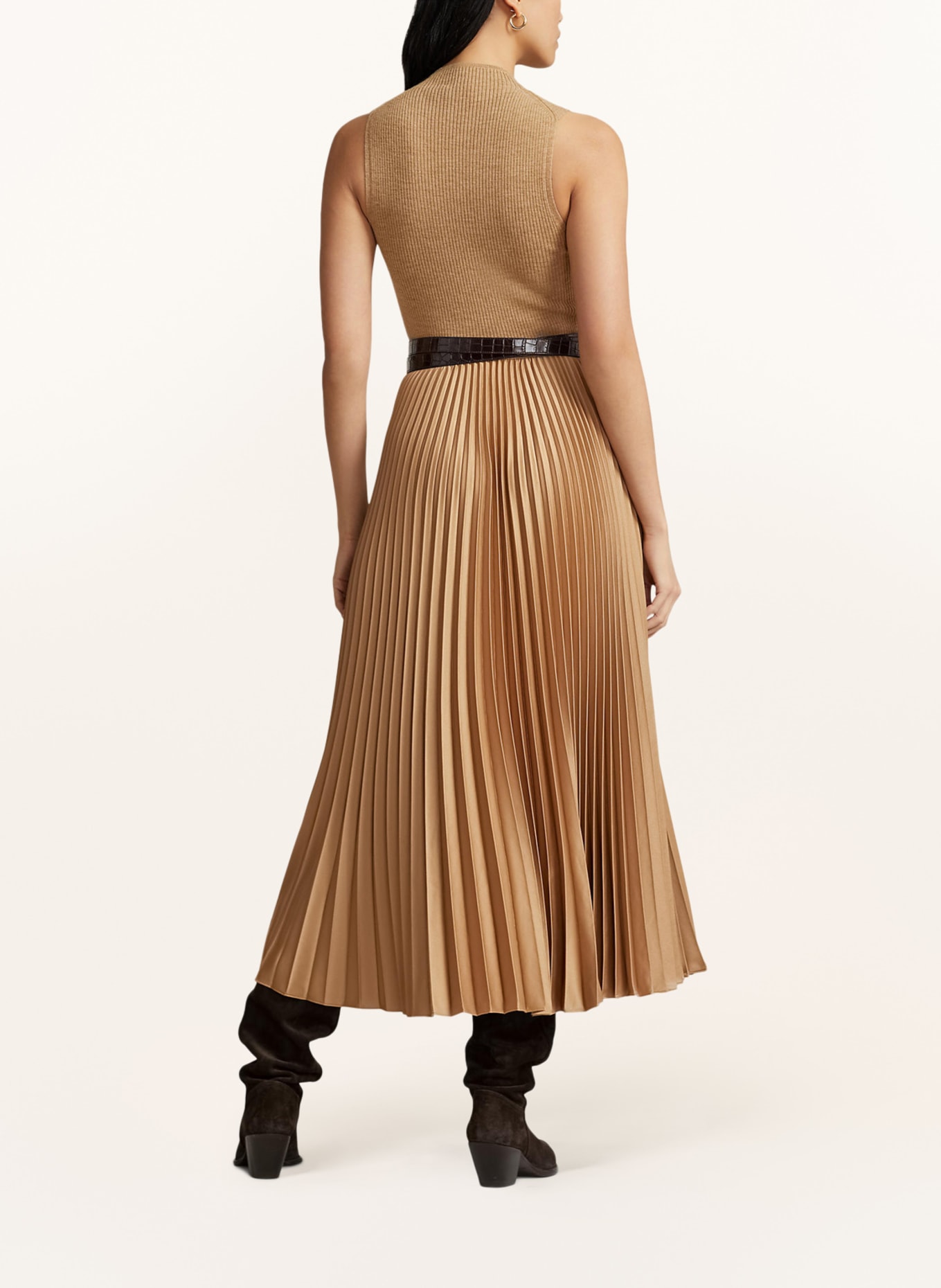 POLO RALPH LAUREN Dress in mixed materials, Color: CAMEL (Image 3)
