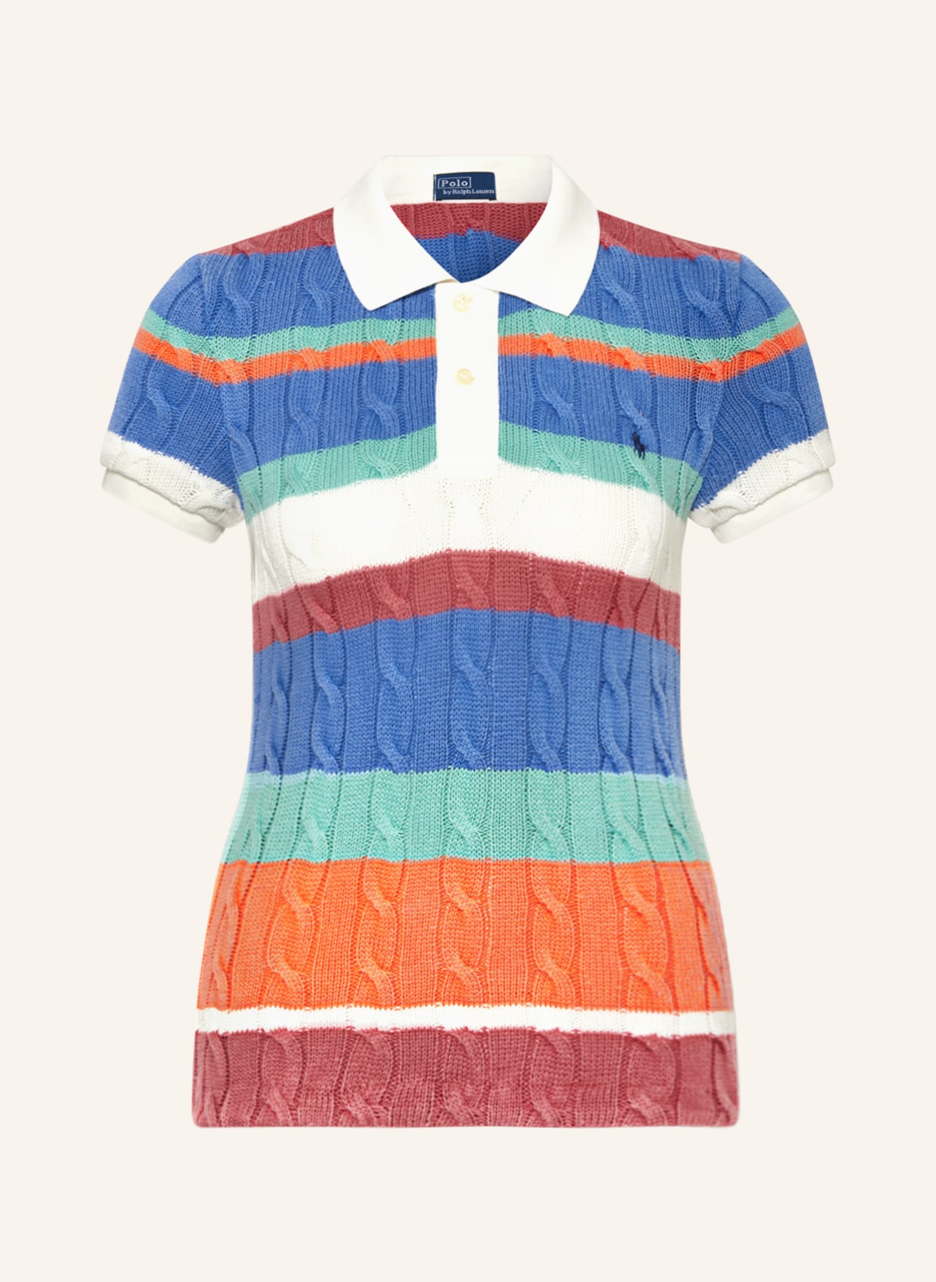 POLO RALPH LAUREN Strick-Poloshirt, Farbe: BLAU/ ORANGE/ GRÜN (Bild 1)