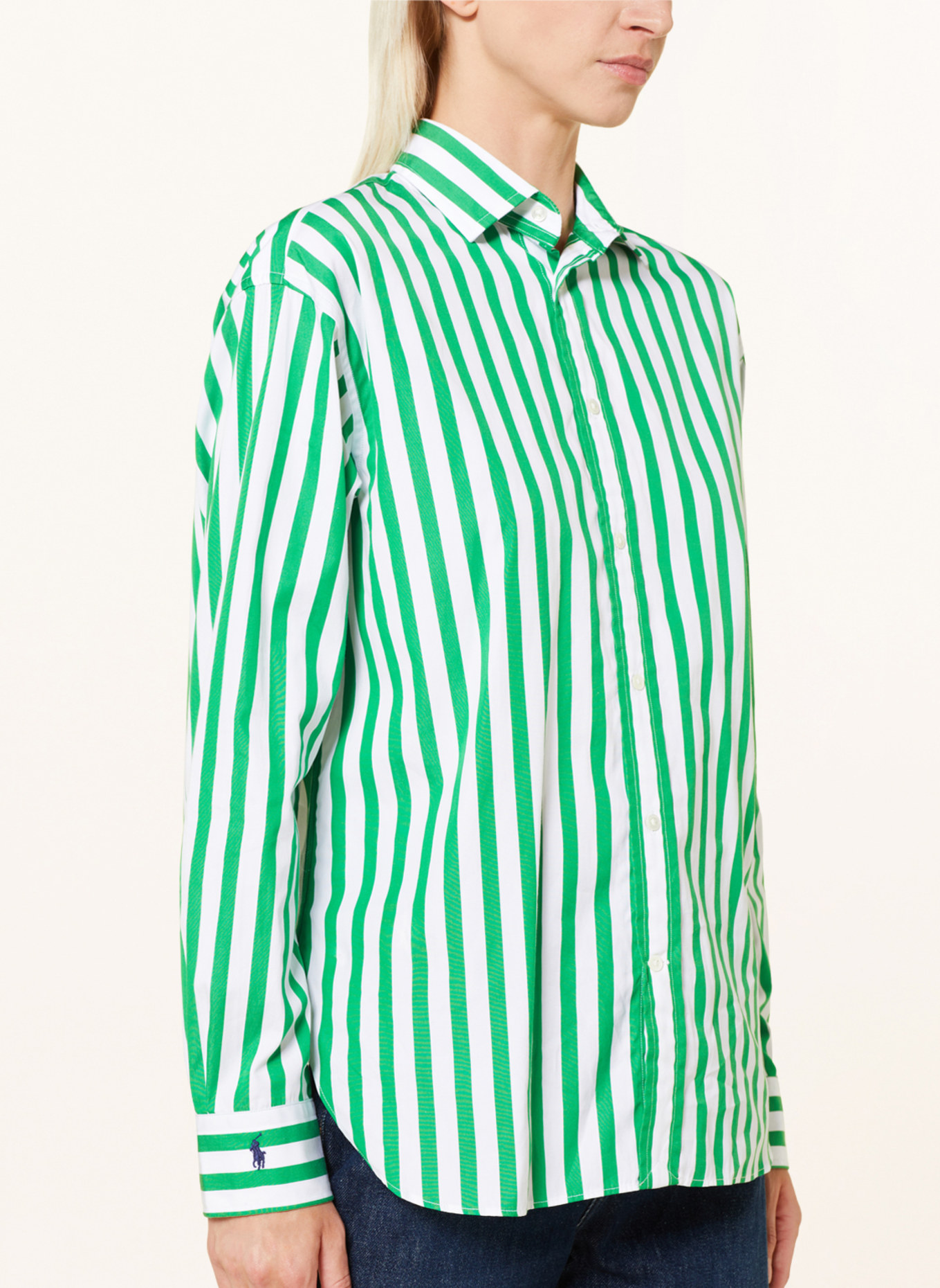 Green and white striped ralph lauren shirt online