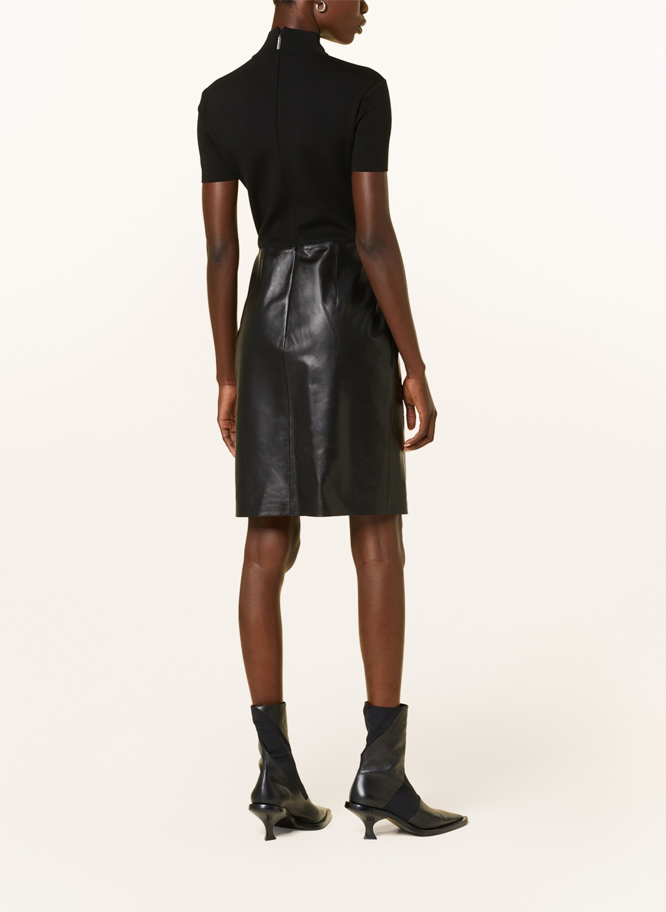 RALPH LAUREN Collection Leather dress in mixed materials, Color: BLACK (Image 3)